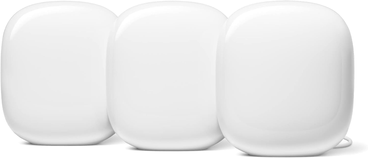 Google Nest WiFi Pro – Wi-Fi 6E – Reliable Home Wi-Fi System with Fast Speed and Whole Home Coverage – Mesh Router – Non-Retail Packaging – 3 Pack – Snow