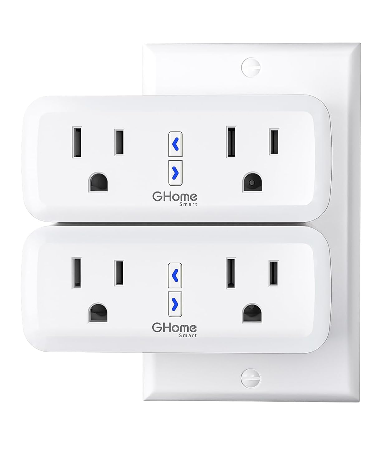 Dual Smart Plug 15A, GHome Smart Plugs Work with Alexa and Google Home, 2-in-1 Compact Smart Outlet Timer with APP Remote Control, 2.4GHz Wi-Fi Only, No Hub Required, FCC Listed, 2 Pack