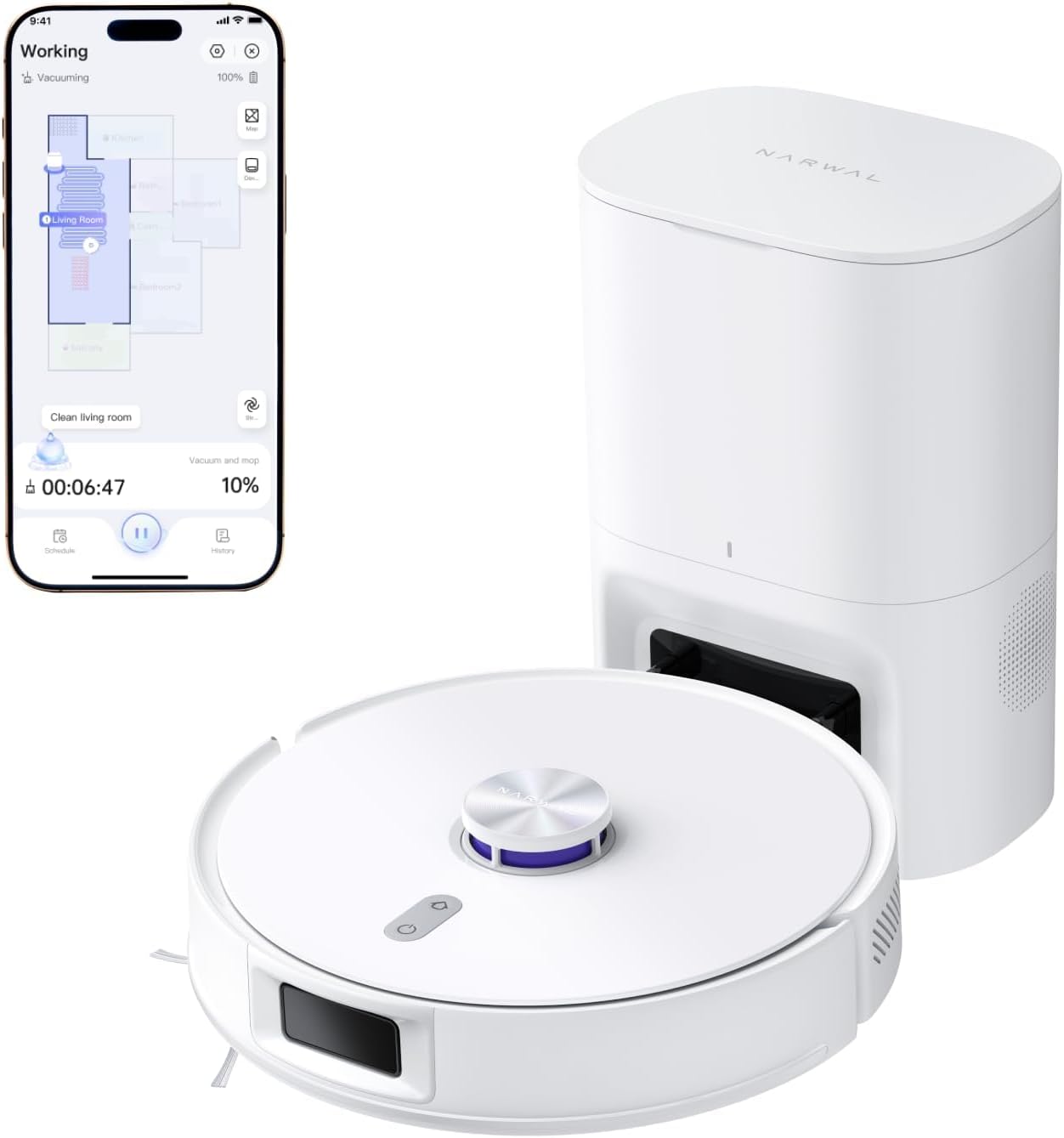 NARWAL Freo S Robot Vacuum and Mop Combo, 8000Pa Suction, 180 Days Hands-Free,Self-Emptying Base, LDS Navigation & Obstacle Avoidance, App & Voice Control, Quiet, for Pet Hair, Hard Floors & Carpets