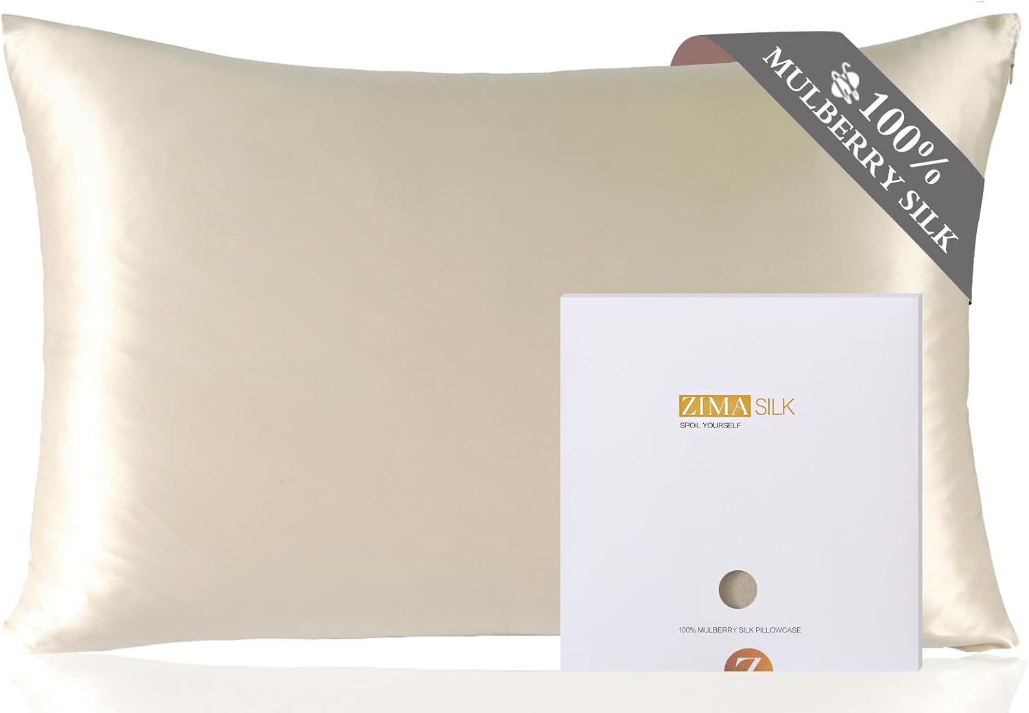 ZIMASILK 100% Pure Mulberry Silk Pillow Cases for Hair and Skin, Queen | Soft, Hypoallergenic & Smooth, Both Sides Grade 6A Silk, Hidden Zipper, Gift for Women Men, 1pc (Queen 20″x30″, Beige)