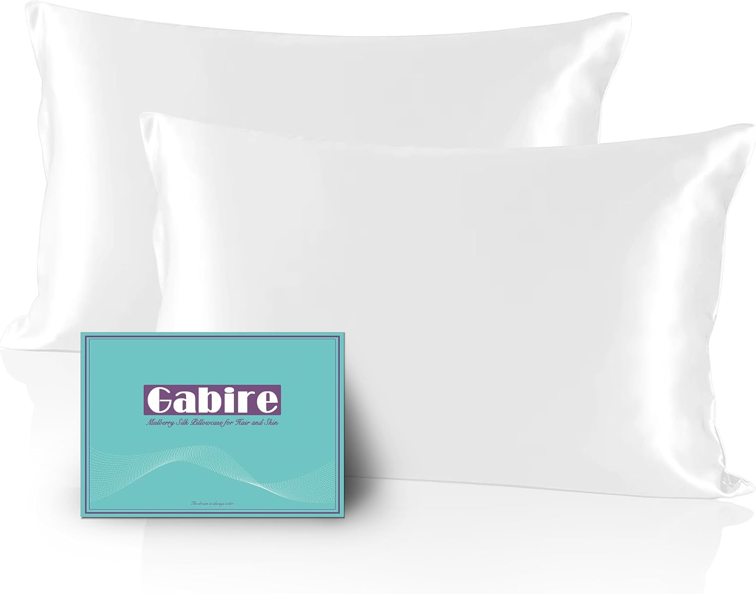 Gabire Mulberry Silk Pillow Cases Set of 2, Both Sides Real Silk Pillowcase for Hair and Skin Prevent Acne Pillowcase Organic Silk Pillowcases 2 Pack with Hidden Zipper, White, Standard (20″×26″)