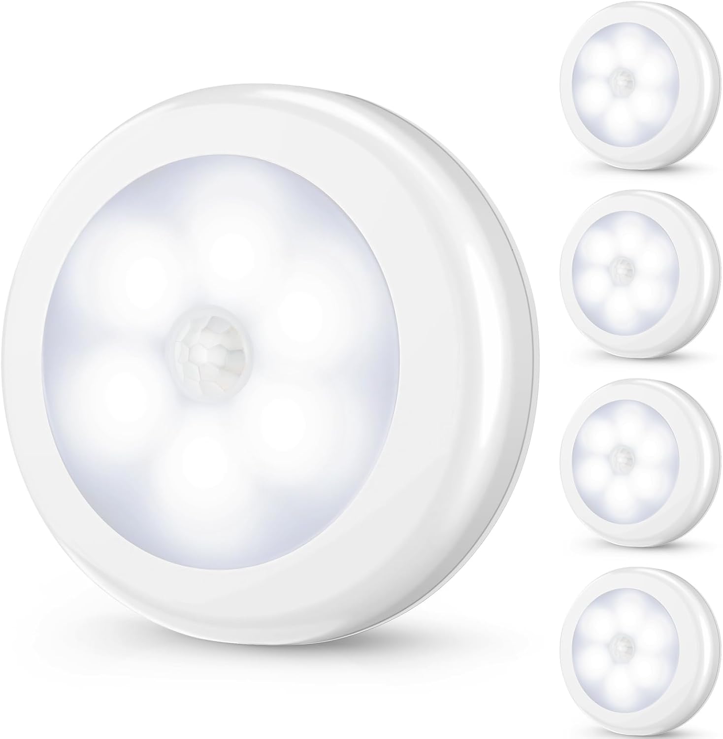 4 Pack Motion Sensor LED Night Light, Cordless Battery-Powered Stick-on Magnet Closet Lights, Safe Lights for Stairs, Cabinet, Cool White