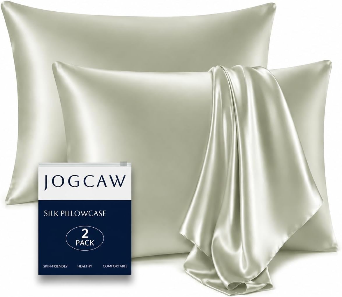 2 Pack 100％ Silk Pillowcase for Hair and Skin, Soft Breathable Cooling Mulberry Silk Pillow Case Set of 2, Both Sides Grade 6A Silk Pillow Covers with Hidden Zipper (Sage Green, Standard)