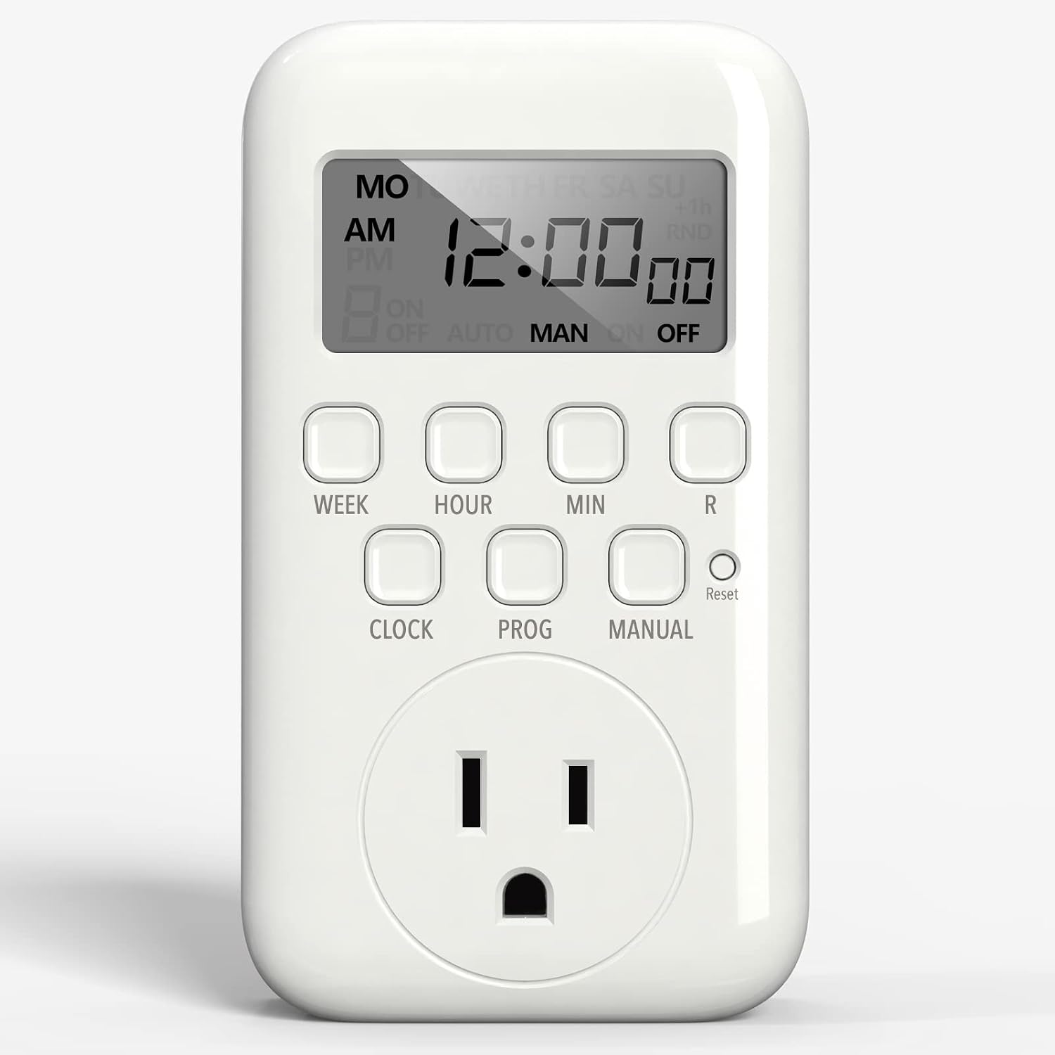 BN-LINK Digital Outlet Timer for Light, 7 Days Programmable Timer for Lamps | Single Plug In Timer for Electrical Outlets Indoor, 8 ON/OFF Programs, 3 Prong Grounded Oultet, Vacation Mode, ETL Listed