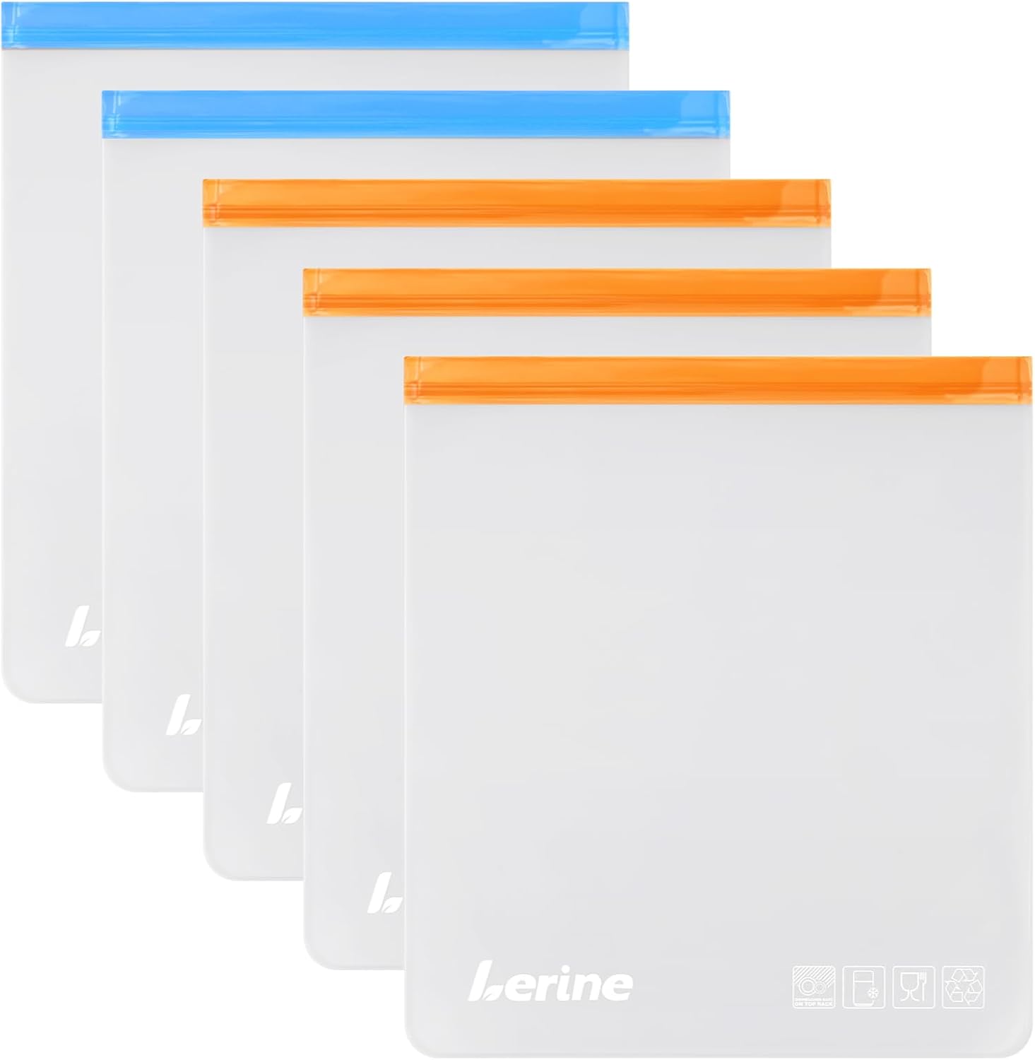 Lerine 5 Pack Reusable 2 Gallon Freezer Bags Dishwasher Safe | 13″x15.6″ Large Capacity, BPA-Free, Food-Grade Material, Freezer Safe, Leakproof, Double-Seal, for Marinate Meats, Vegetables