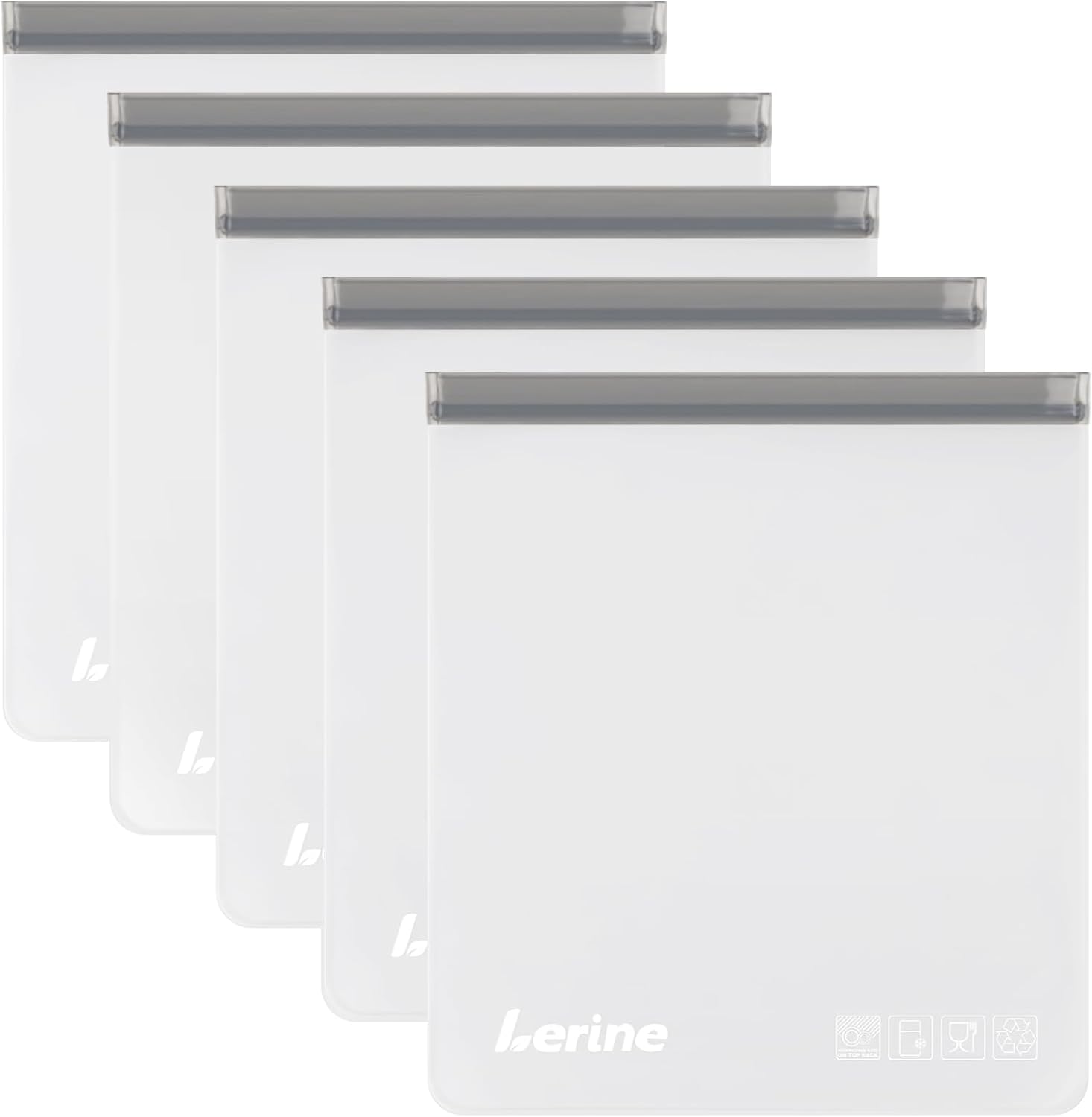 Lerine Reusable 2 Gallon Freezer Bags Dishwasher Safe, Food Storage Bags | 5 Pack, 13″x15.6″, BPA-Free, Food-Grade Material, Freezer Safe, Leakproof, Double-Seal, for Marinating Meats, Vegetables