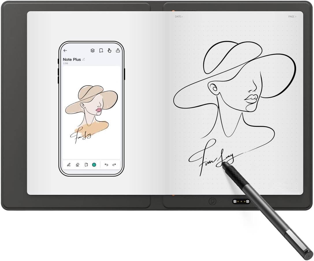 XPPen Note Plus Digital Notebook with Pen Syncs to Phone, Bluetooth Writing Tablet for Students, Wireless Smart Notebook for Sketching, Note-Taking, Digital Art & Meeting, Drawing Tablet