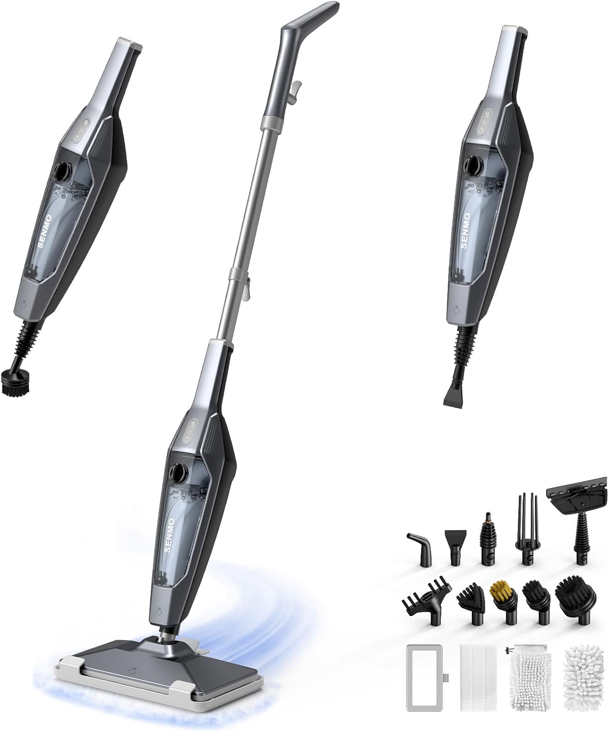 SENMO Steam Mop, 14-in-1 Detachable Steam Cleaner for Home and Floor, 1300W 228°F Deep Cleaning MultiPurpose Floor Steamer with 14 Attachments for Hardwood Floors, Tile, Grout, Furniture, Carpet, Wall