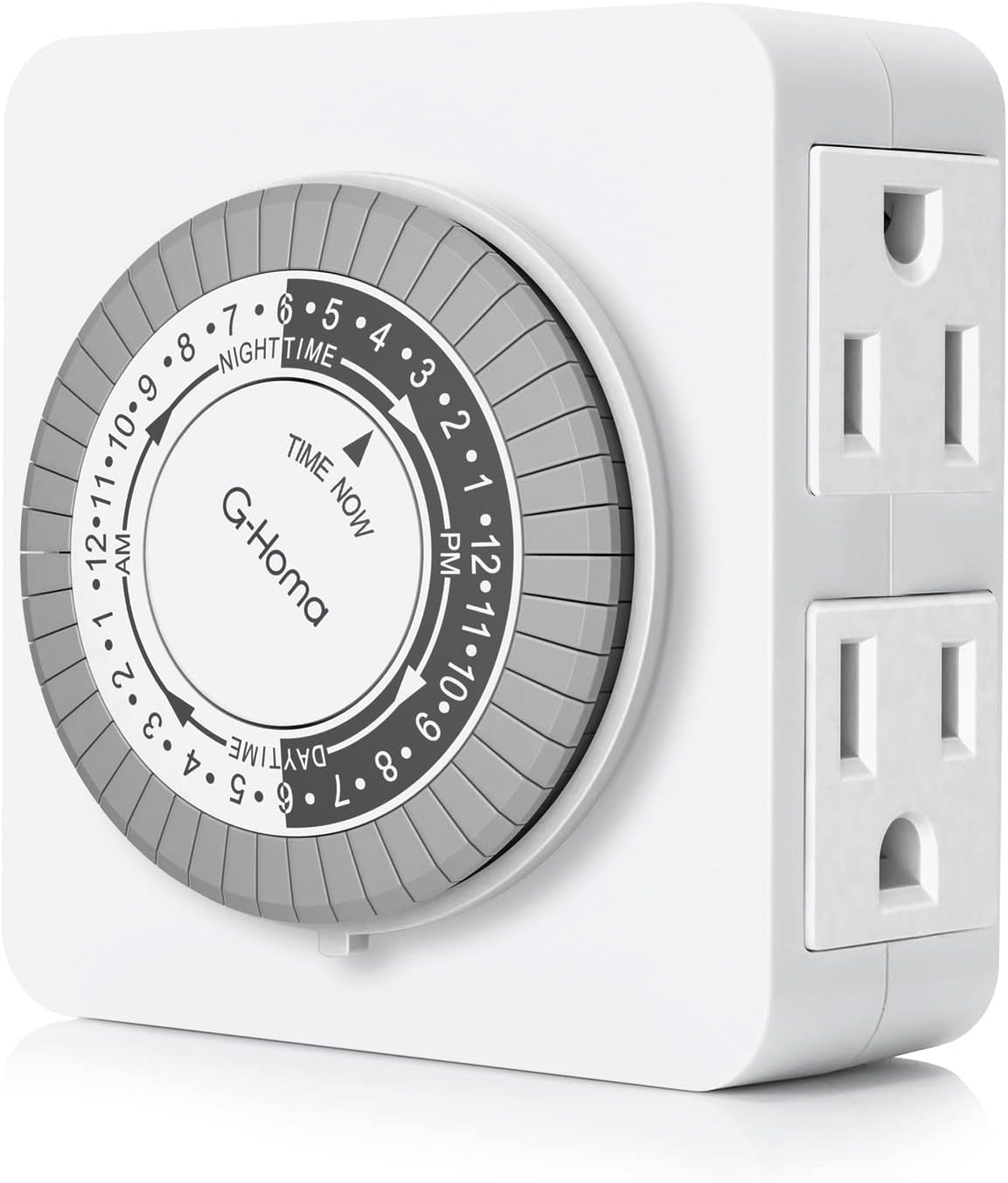 24-Hour Mechanical Timer Outlet with 2 Grounded Outlets – For Lamps, Holiday Lights