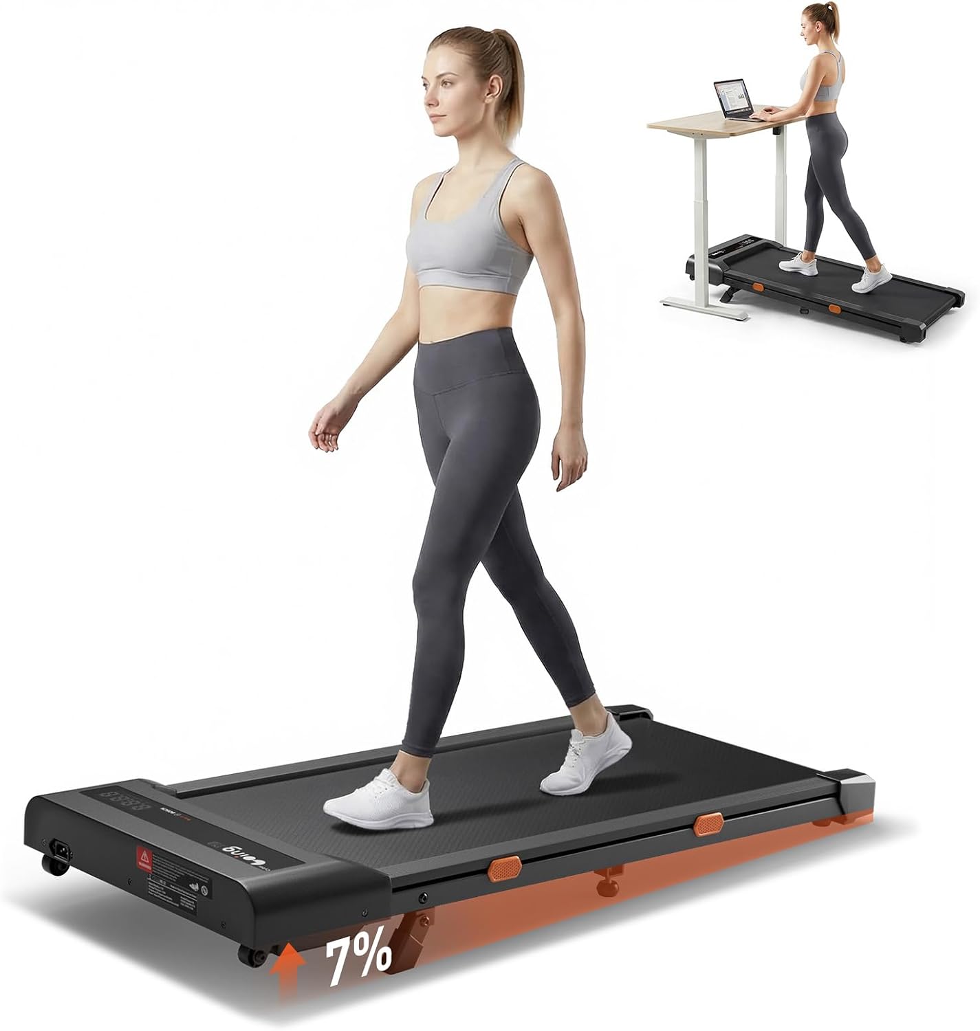 Cybergoing T10 Walking Pad Treadmill with Bosch® Motor, Under Desk | Treadmill, Fixed 7% Manual Incline, Up to 4 MPH, 2.5HP, 300lb Capacity, App + Remote, 15″x36″ Belt, Treadmills for Home