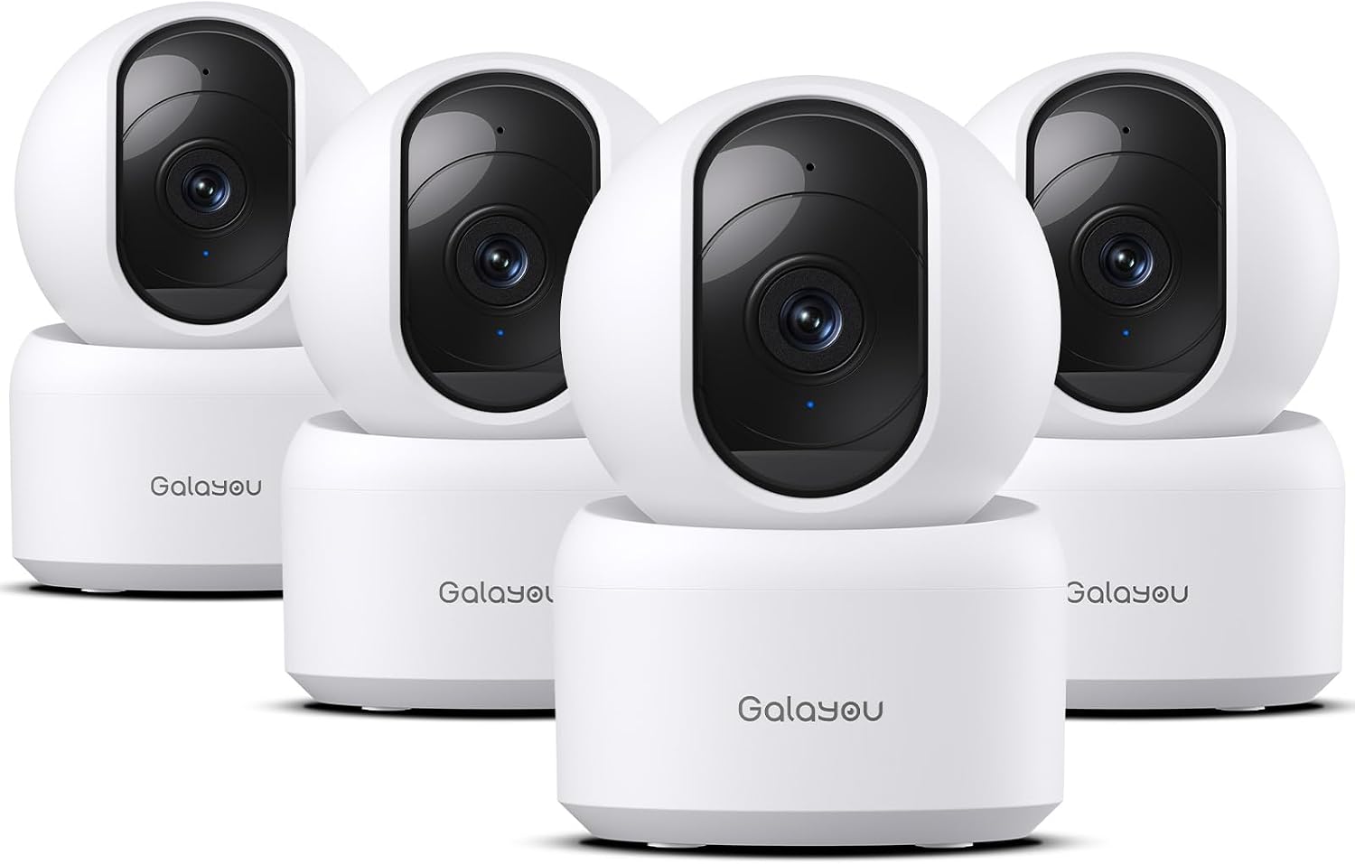 GALAYOU Indoor Cameras for Home Security/Baby Monitoring in 2K, G2 4Pack | Wi-Fi/Nanny Cam/Baby Monitor, with Phone APP, PTZ, Night Vision, Siren, Wired Plug, Two-Way Talk, 24/7 TF Card, Cloud Storage