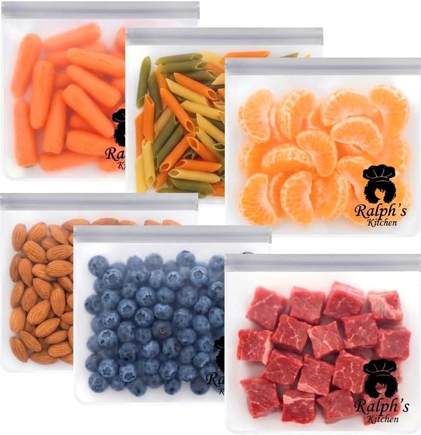 Ralph’s Kitchen™ Reusable Gallon Freezer Bags (6-Pack) – Extra Thick Leakproof PEVA Food Storage Bags, BPA-Free Eco Friendly Reusable Zipper Bags for Meal Prep, Meat, Vegetables & Snacks