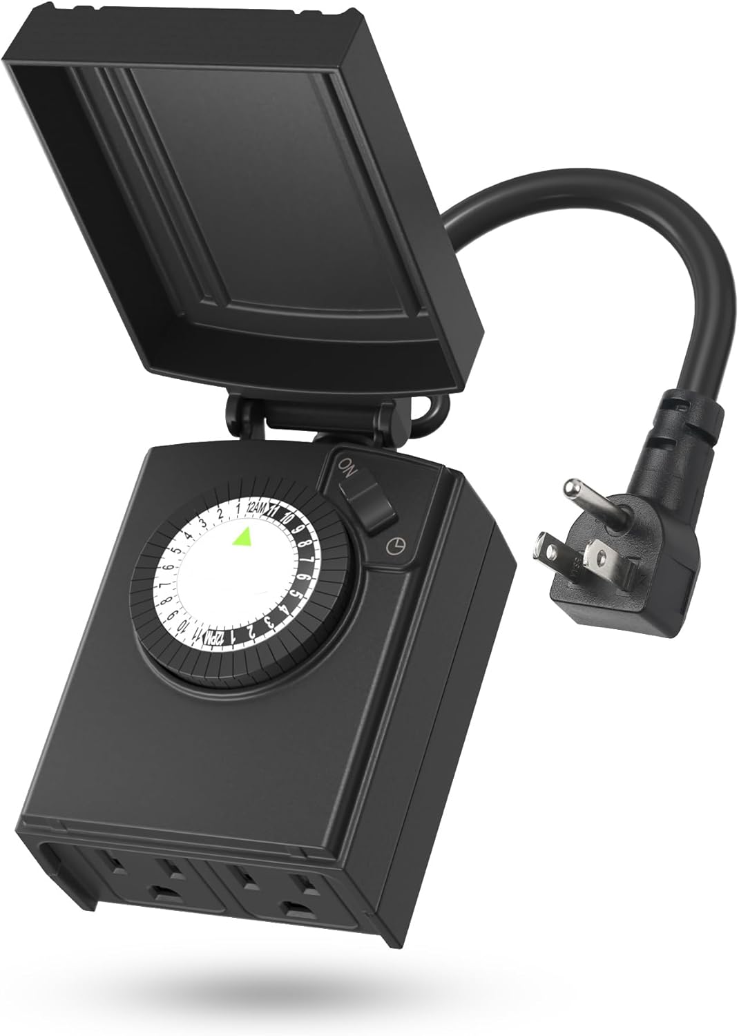 BN-LINK Outdoor 24-Hour Mechanical Timer Outlet, 2 Grounded Outlets | 30-min Intervals; Daily Repeat; Easy Dial; Weatherproof Cover; For Christmas Lights, Pump, Sprinkler, Fountain, ETL Listed