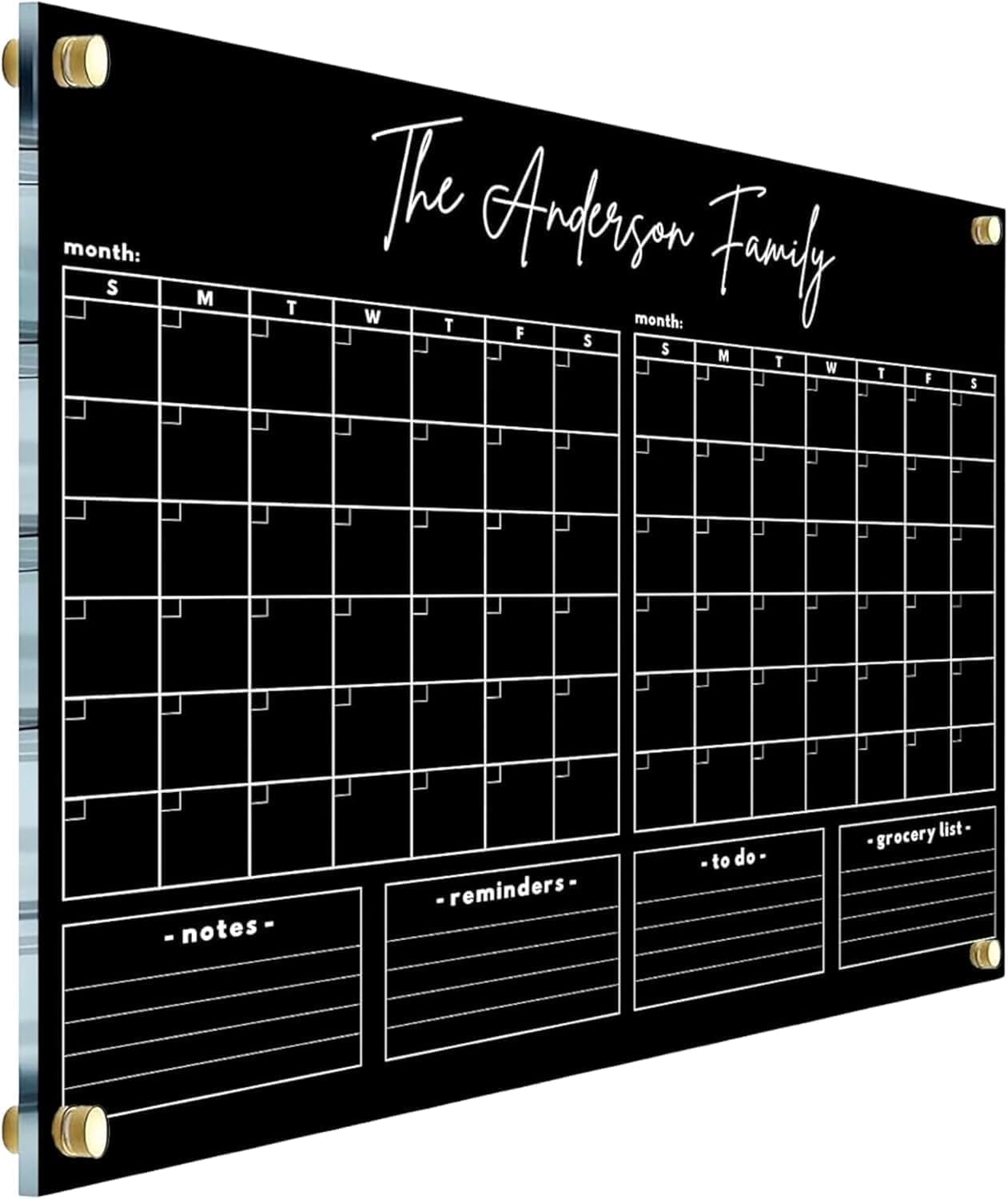 Personalized Acrylic Wall Calendar 2026 – Custom Black Dry Erase Planner, Monthly and Weekly Schedule Organizer, Horizontal To Do List, Housewarming Gift