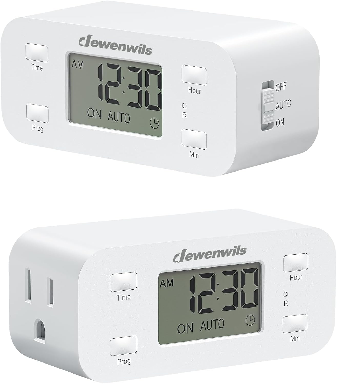 DEWENWILS 2 Pack 24 Hour Programmable Digital Timer Outlet, 1 Outlet, White | 125V/15A/1000W, 1/2 HP, 3 Prong Light Timer for Indoor Lamp, Fan, Aquarium, Christmas Decorations, Reptile Tanks