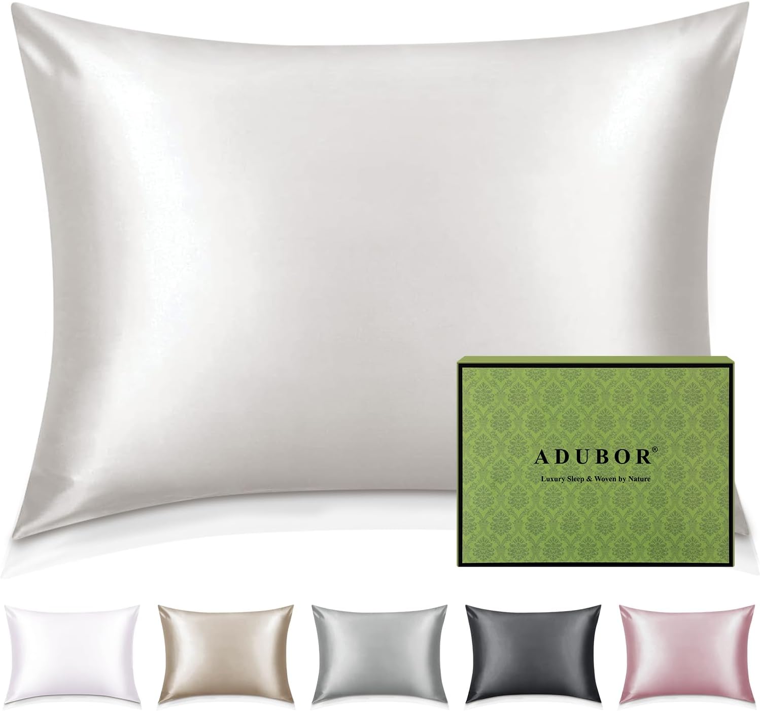 Adubor 100% Silk Pillowcase – Mulberry Silk Pillow Cases, 22 Momme 6A Grade Fibers, Silk Pillow Case for Hair and Skin Health, with Hidden Zipper (Standard 20”×26”, Ivory White, 1PC)