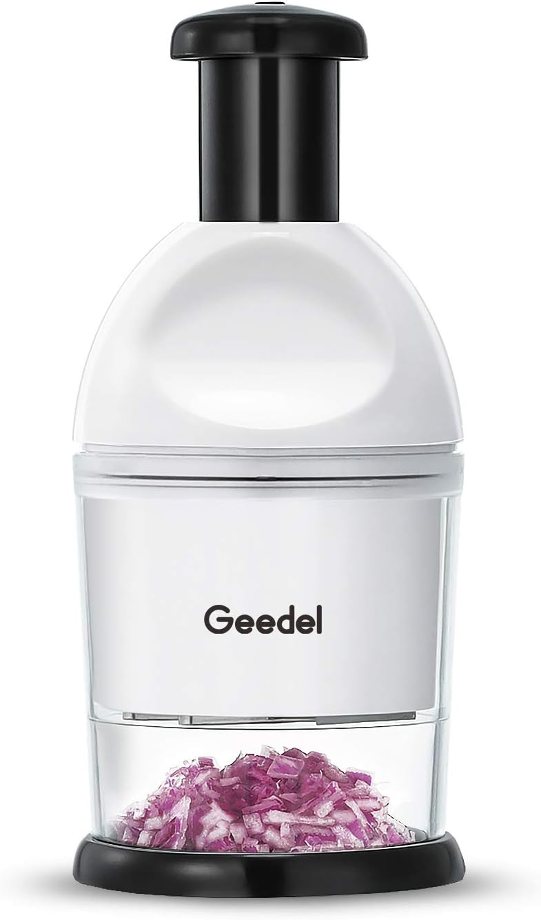 Geedel Food Chopper, Manual Vegetable Chopper Cutter, Slap Onion Cutter | Hand Chopper for Veggie Onions Garlic Nuts Salads, Fast & Even Chopping, Sharp Stainless Steel Blade, Dishwasher Safe, No BPA