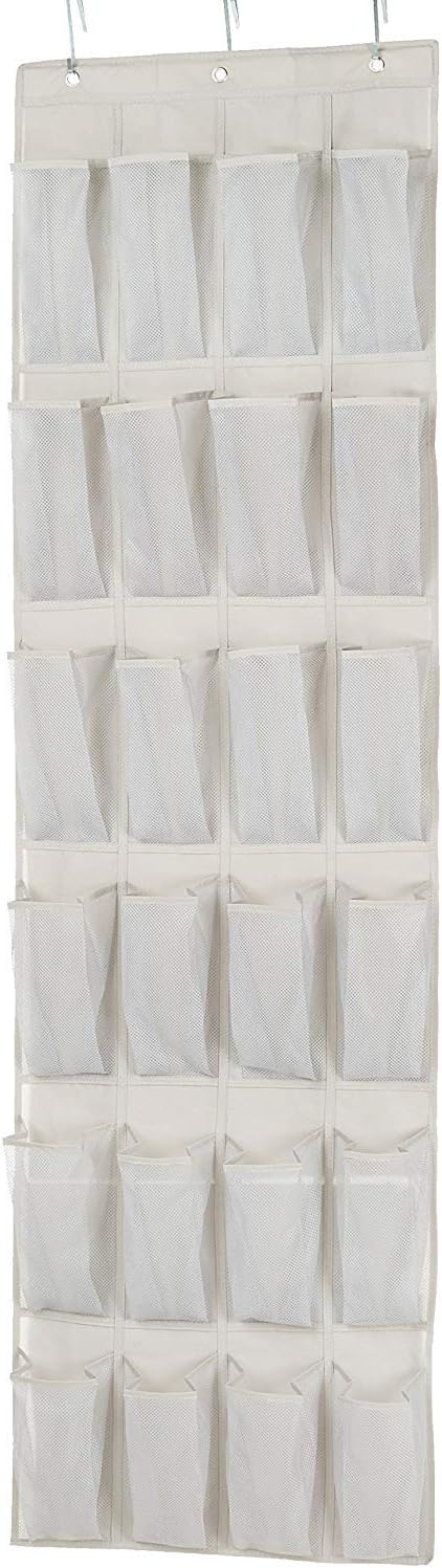 Amazon Basics 24 Medium Mesh Pocket Over-the-Door Hanging Shoe Organizer, Space Saving Shoe Storage, Light Grey | Over-the-Door