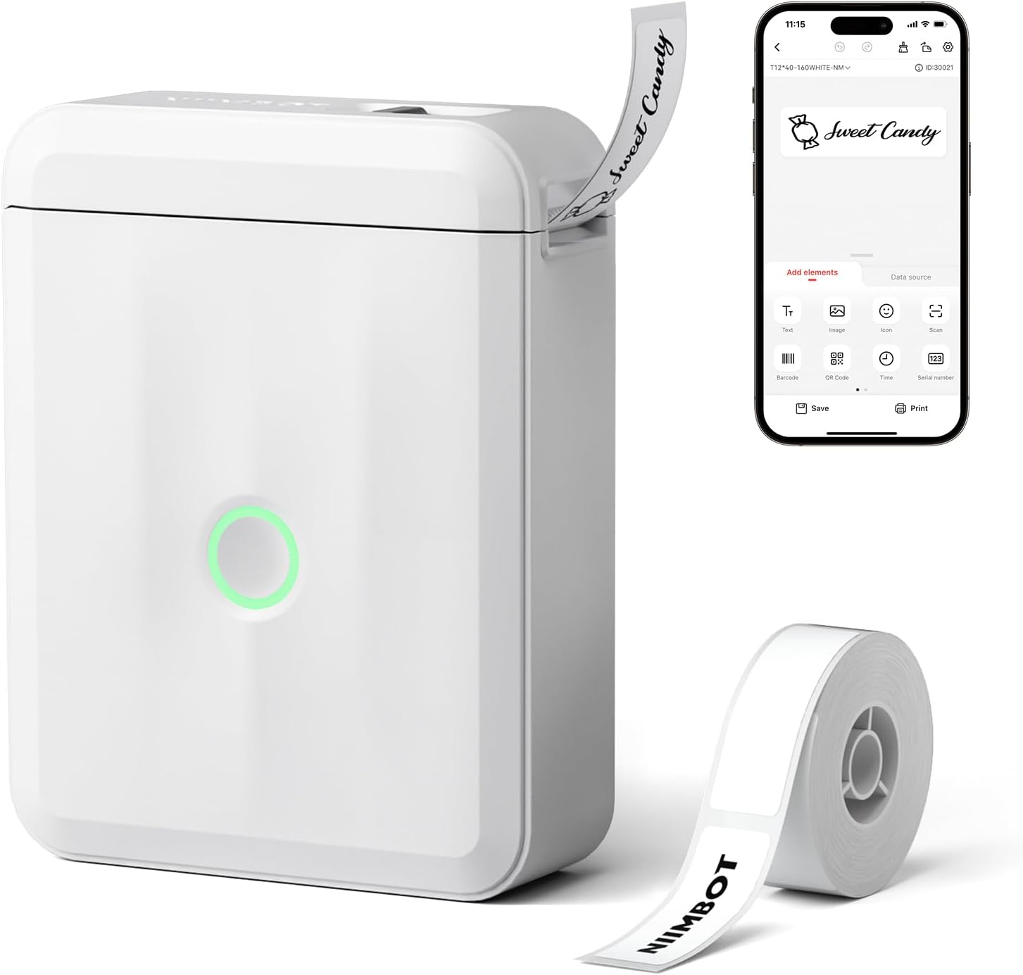 NIIMBOT D110 Mini Label Maker Machine with Tape for Home School, White | Portable Label Printer Bluetooth Thermal Sticker Labeler with Multiple Templates for Office Kitchen Jars Organization