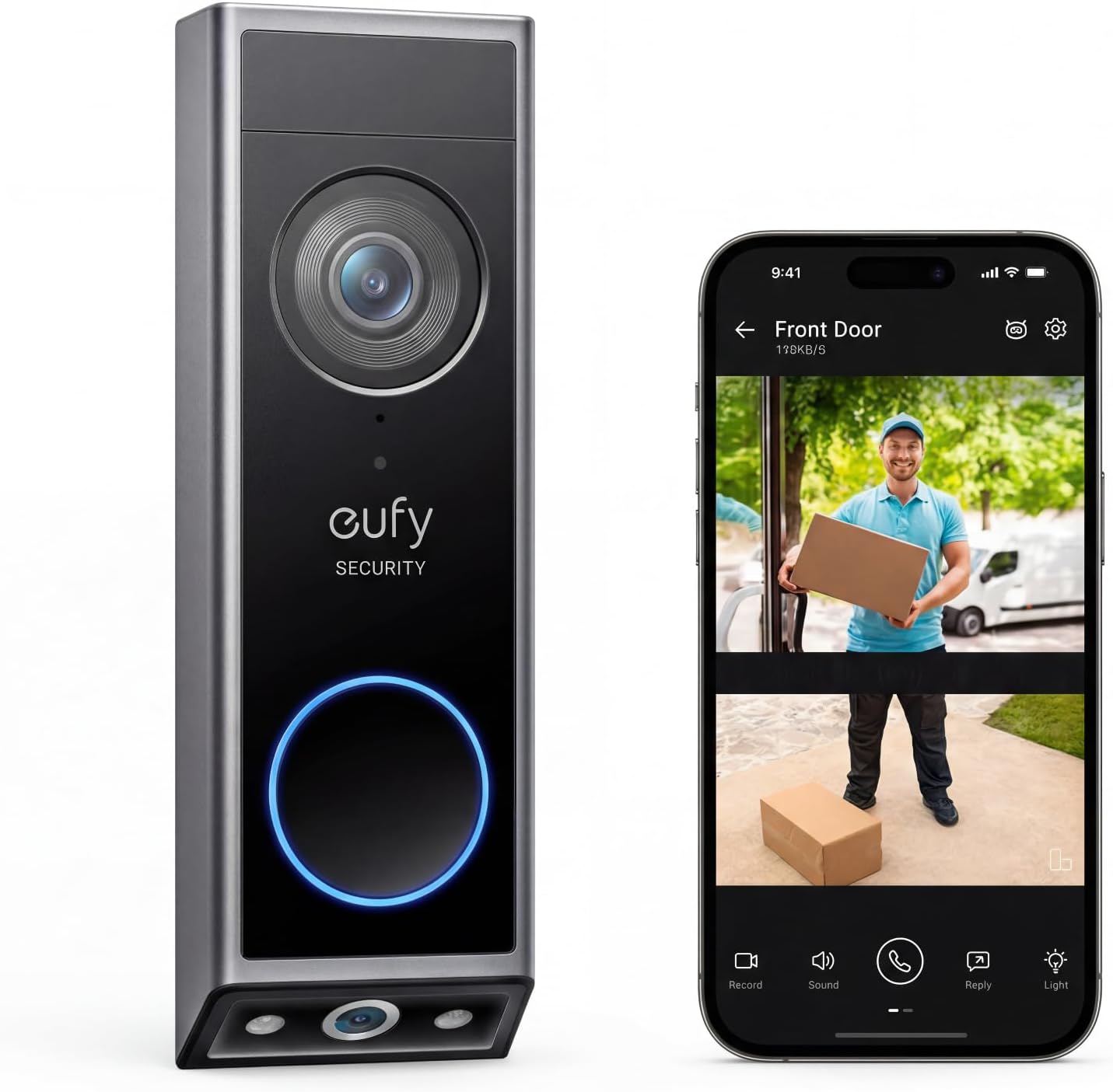 eufy Security Video Doorbell E340, Dual Cameras, 2K FHD | No subscription, head-to-toe view, wireless or wired, color night vision, two-way talk, AI motion/package detection, 8GB.
