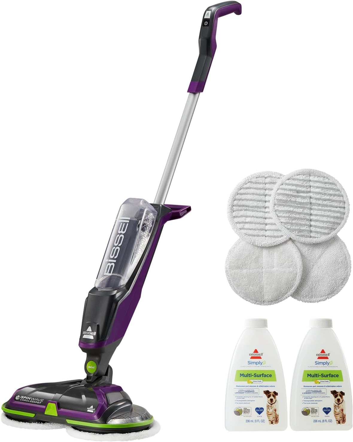 BISSELL Spinwave Cordless Pet Spin Mop, 18V Hard Floor Cleaner, 23157 | Reusable washable pads; pet stain removal; 18V for sealed wood, tile & laminate floors; cordless
