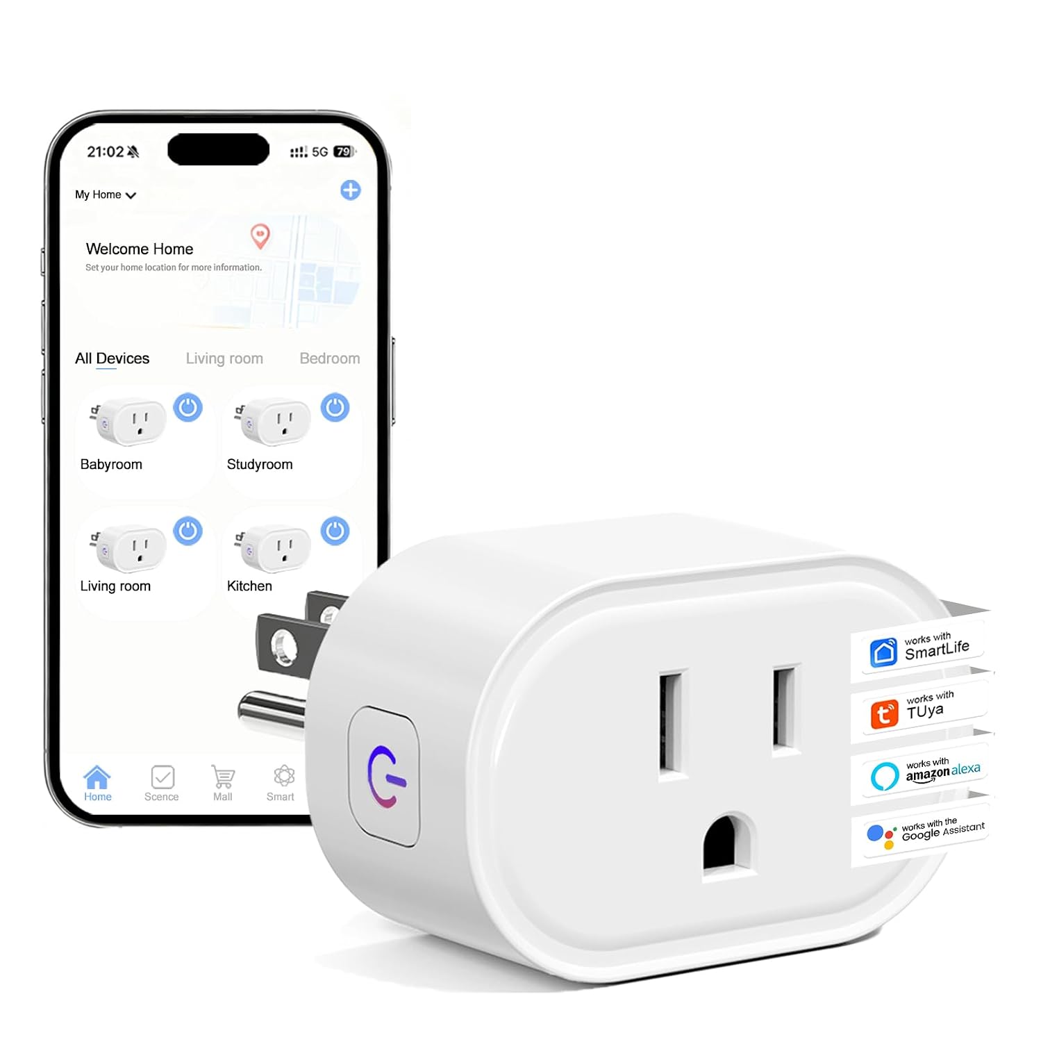 Smart Plug, 10A WiFi Smart Plugs Compatible with Alexa & Google Home | Smart Outlet Timer with APP Remote Control, 2.4GHz Wi-Fi Only, No Hub Required, ETL FCC Listed, White