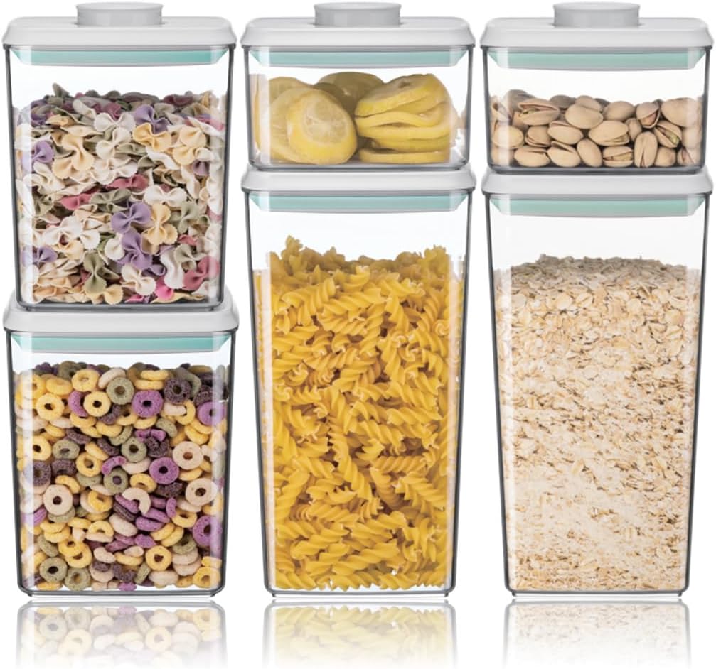 Airtight Food Storage Container Sets with Lids 6Pcs Pop Containers for Kitchen Pantry Organization BPA-Free Stackable Kitchen Storage Containers for Cereal Flour Sugar (0.5, 1.2, 1.8qt)*2