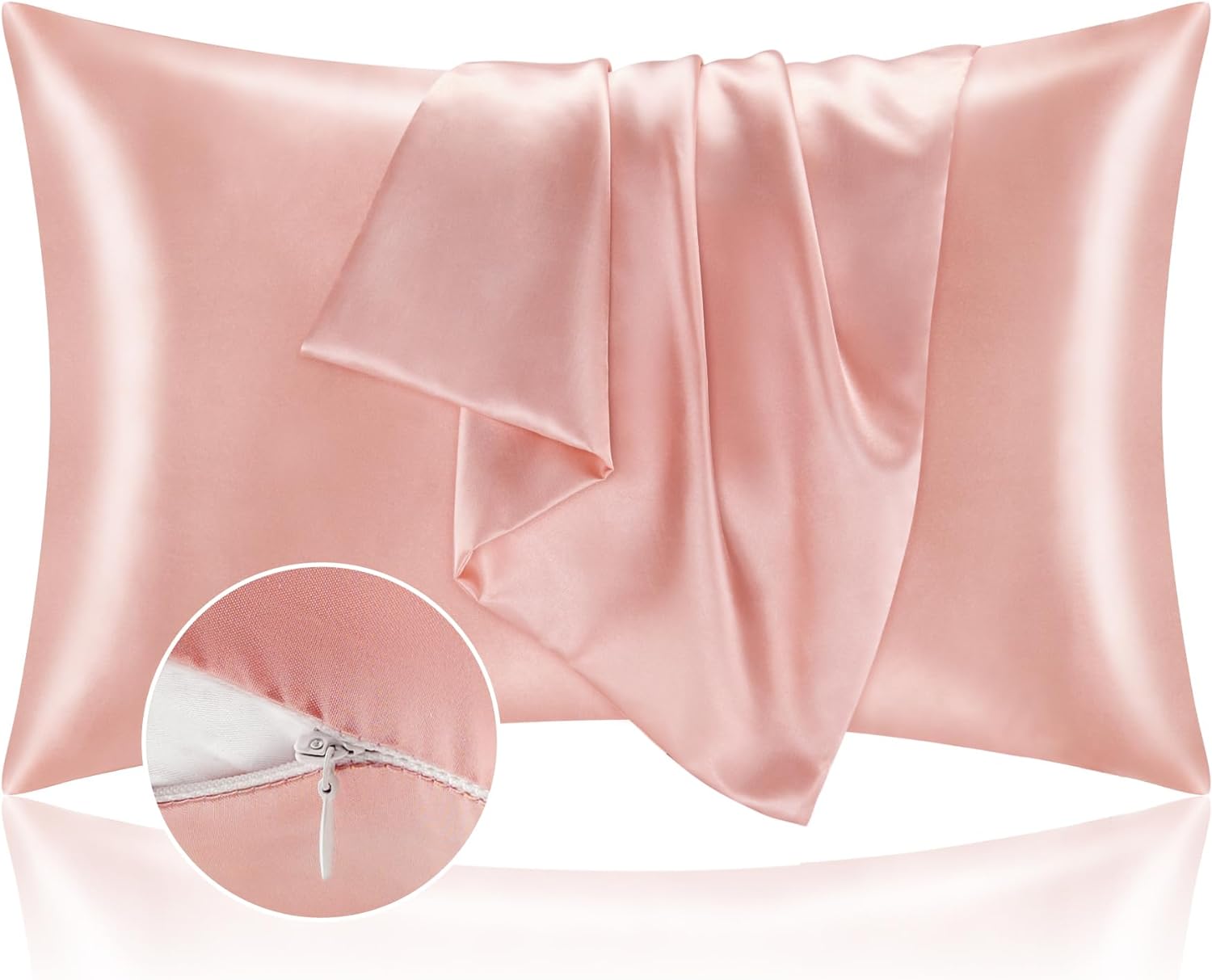 BEDELITE Zipper Satin Pillowcases, Standard Size 20″x26″, Coral, Set of 2 | Similar to Silk Pillow Cases, Soft and Smooth Satin Pillow Case for Hair and Skin, Reduces Friction, Gift for Women and Men