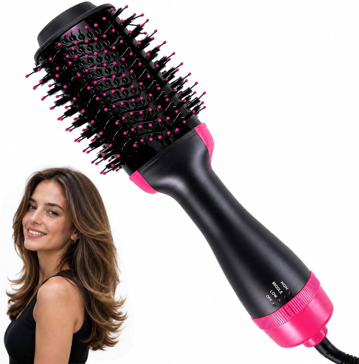 4-in-1 Hair Dryer Brush for Smooth Blowouts, Blow Dryer Brush and Ionic Hot Air Brush with Ceramic Titanium Oval Barrel, 3 Heat/Speed Settings