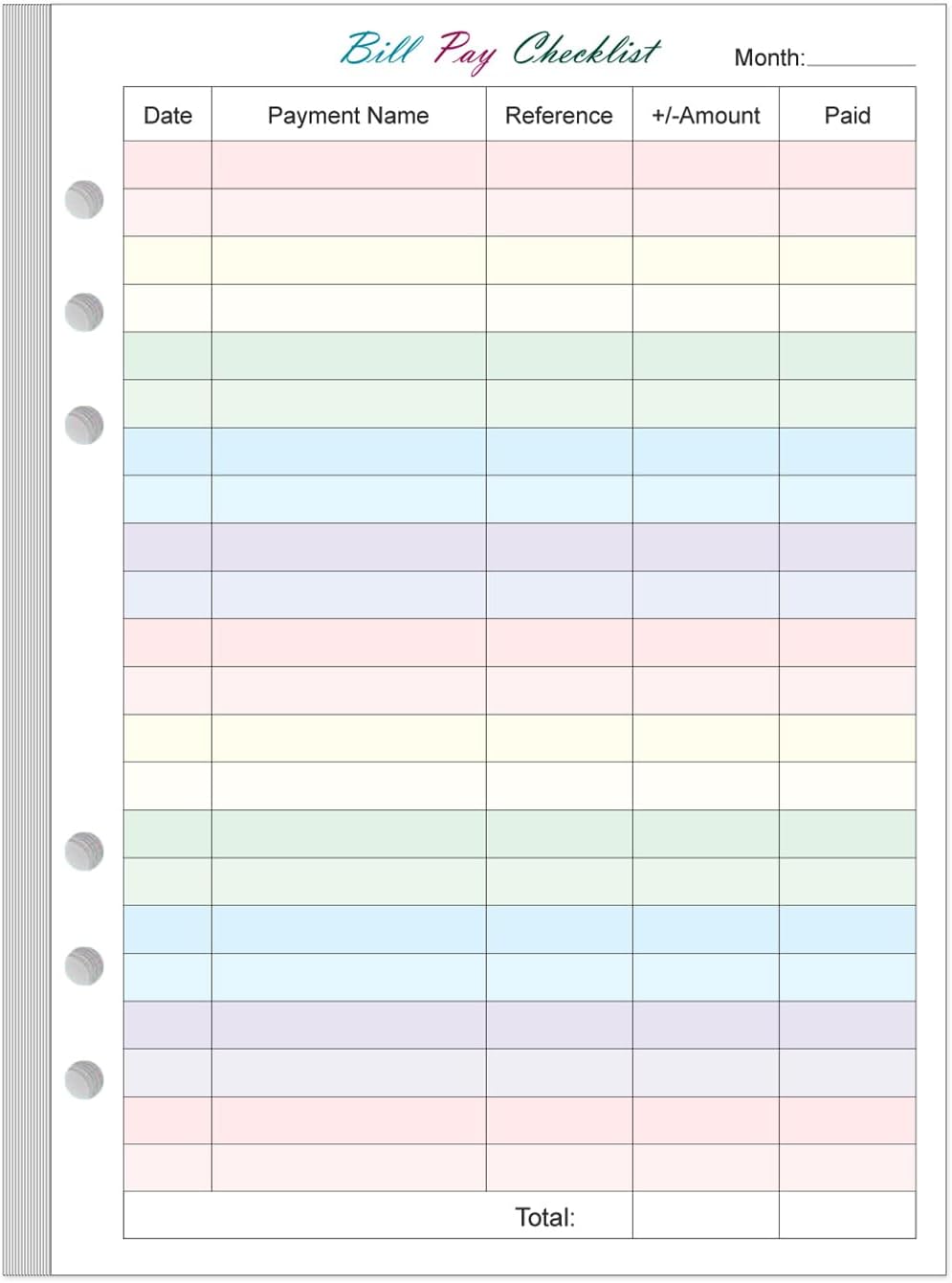 Payment Checklist Refills – 50 Sheets/100 Pages Colorful Monthly Budget Forms for A5 Binder, 6 Hole Punched, 100 gsm White Paper, 5.8″ x 8.3″