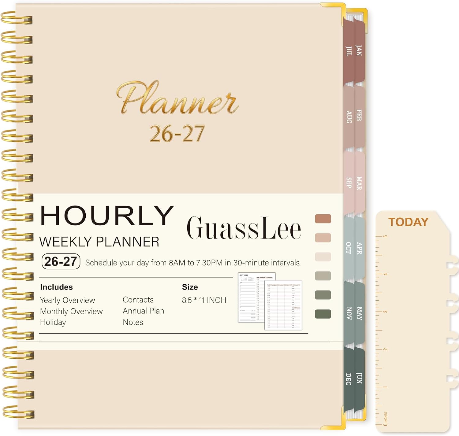 Large 2026-2027 Academic Planner, Weekly & Monthly Appointment Book from Jul. 2026 – Jun. 2027, Work & Life Daily Hourly Planner with Time Slots, Agenda Organizer for Home School, Beige, 8.5″ x 11″