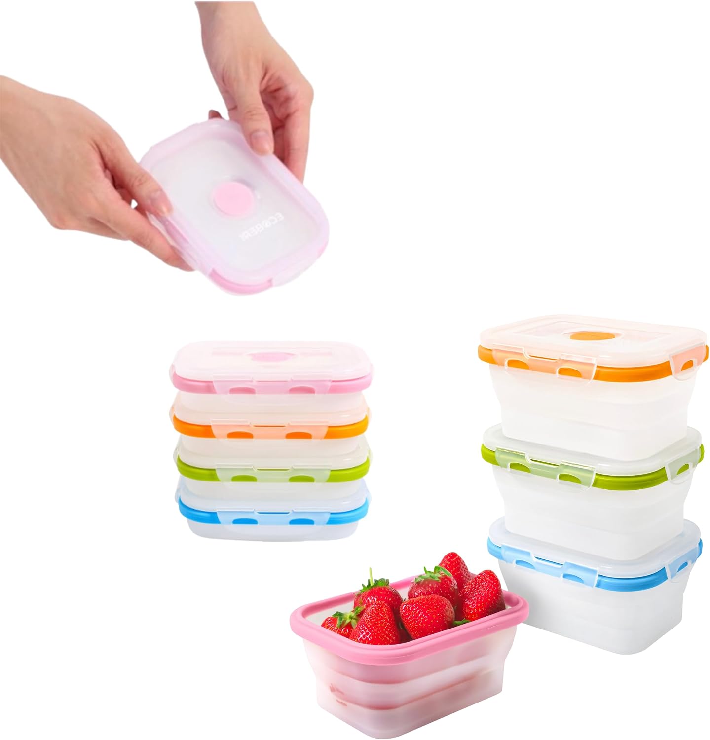Collapsible Food Storage Containers, 4 Piece, 12 oz | Silicone, Airtight Lids, Space-Saving, Reusable Meal Prep, Microwave, Freezer & Dishwasher Safe