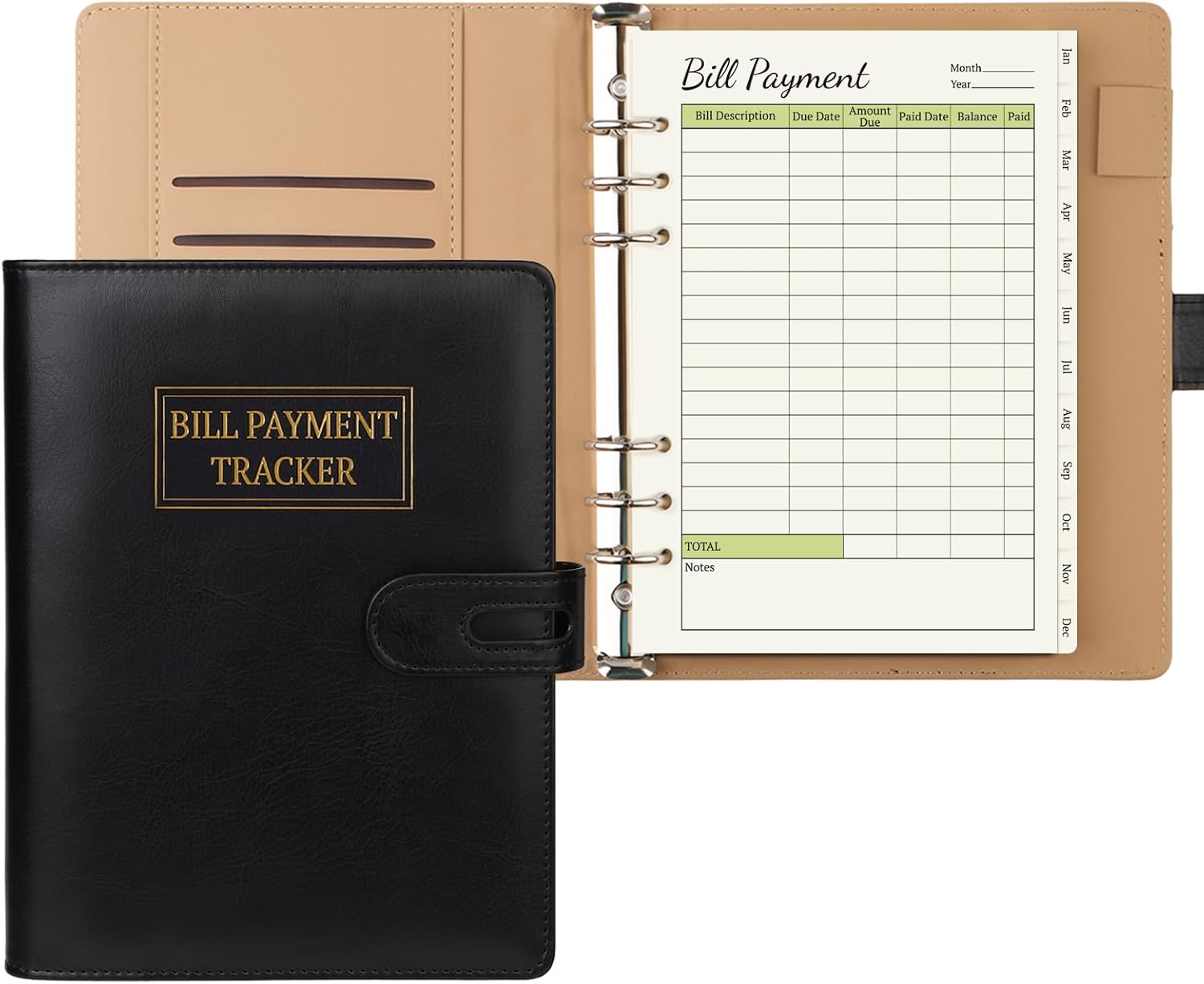 Bill Payment Tracker Notebook, With A5 6 Ring Binder, Refillable | Monthly Bill Tracker Notebook, With Pockets and Tabs, For Senior Home Office