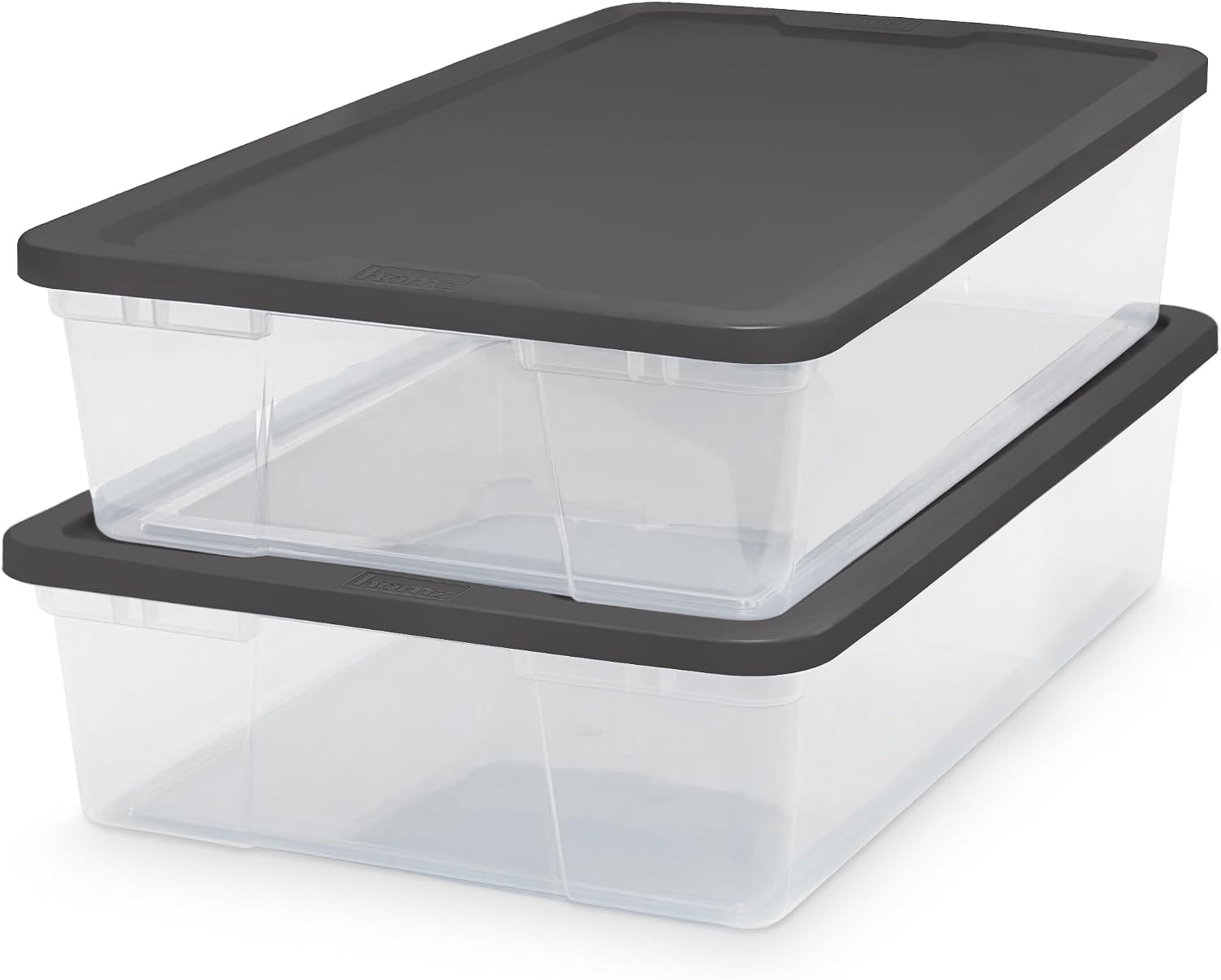 HOMZ 2-Pack Snaplock, Small Clear Plastic Storage Organizer Bins w/ Lids, 28 Quart, Gray – Stackable Container Boxes for Bedroom, Bathroom, Garage, and Office Organization