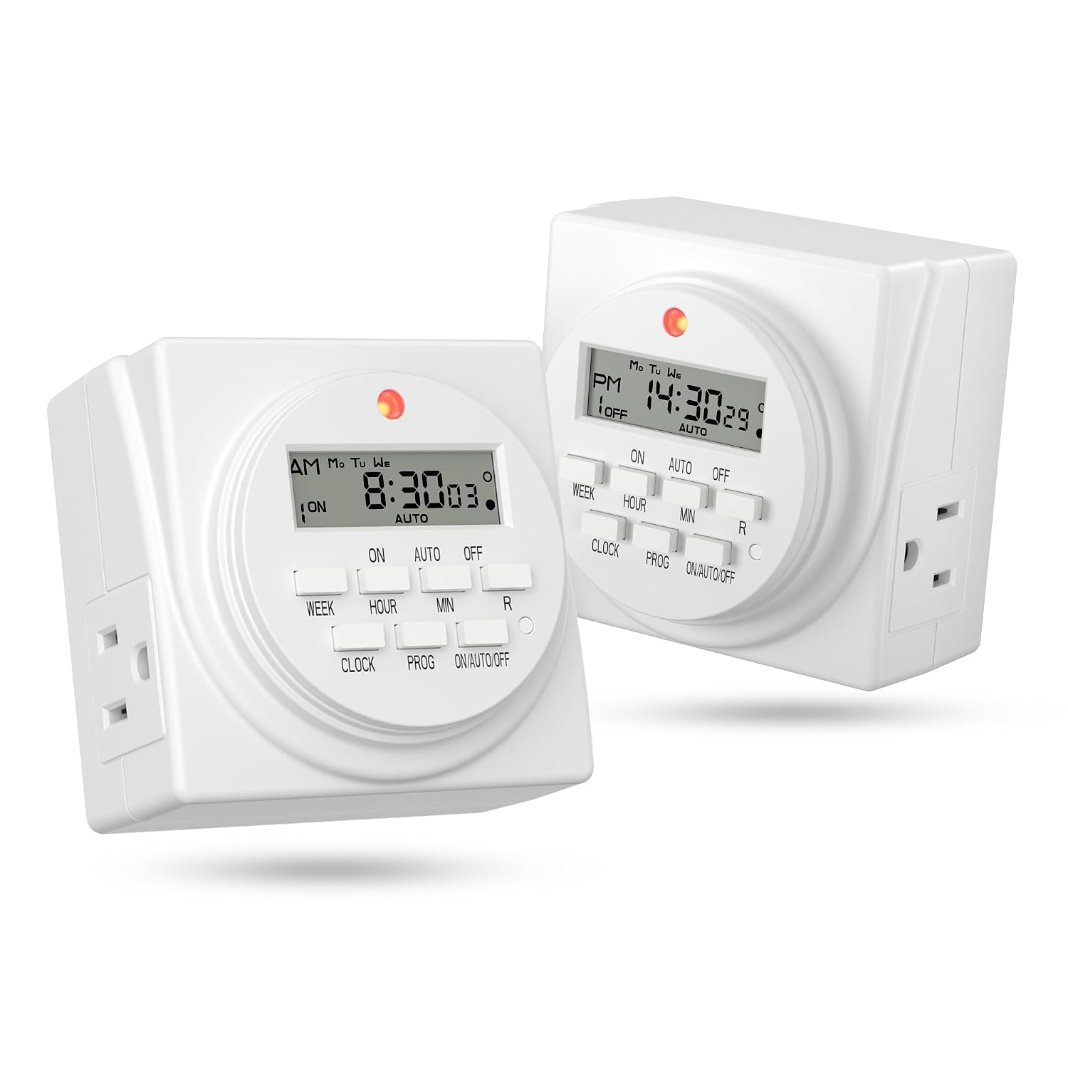 BN-LINK Indoor 7-Day Programmable Digital Timer Outlet, 2 Outlets, 2 Pack | 8 On/Off Programs; Random/DST Modes;15A/1875W; 3 Prong Light Timer for Lamp, Aquarium, Reptile Tank,Holiday Decor; ETL Listed