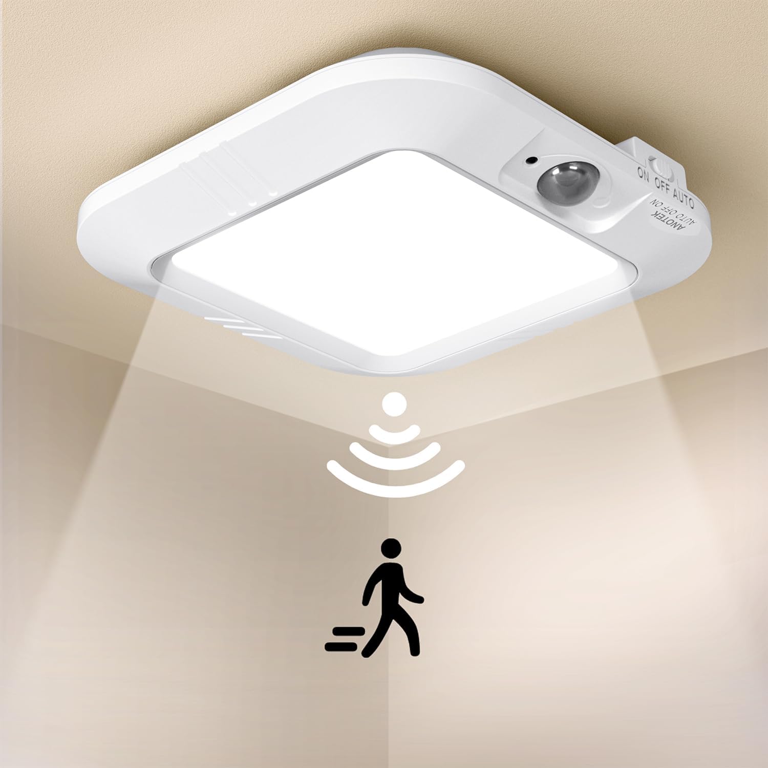 Battery Operated Ceiling Light, Motion Sensor Light Indoor | Battery Powered, Motion Activated, Easy-Install for Closet Stair Pantry Hallway Shed Laundry, Daylight Auto On/Off