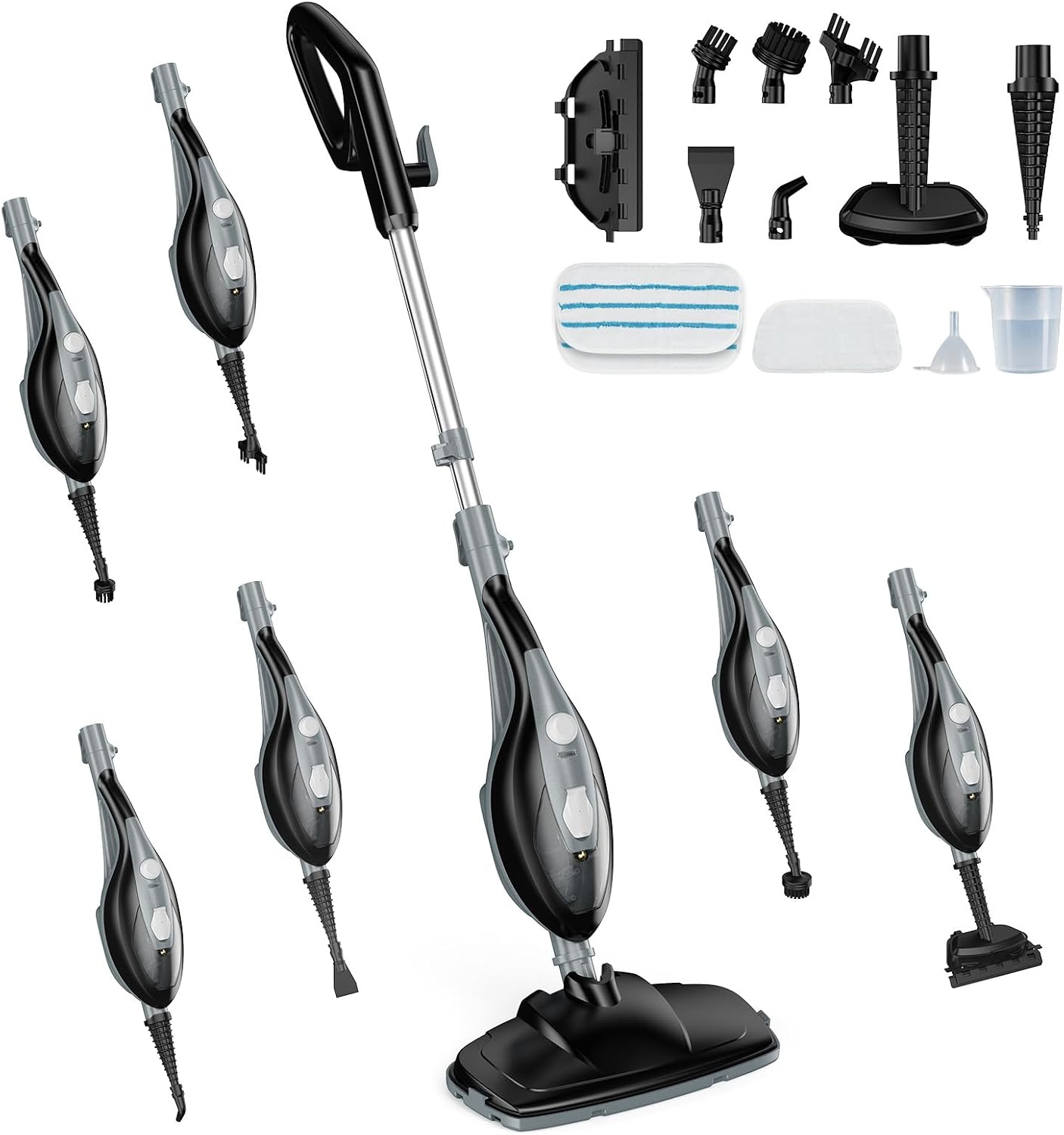 DUMOS 10-in-1 Multifunctional Steam Mop, 1550W Detachable Handheld Steam Cleaner, 16FT Power Cord with 2 Reusable Pads, Floor Steamer for Hardwood, Tile, Carpet, Grout, Windows