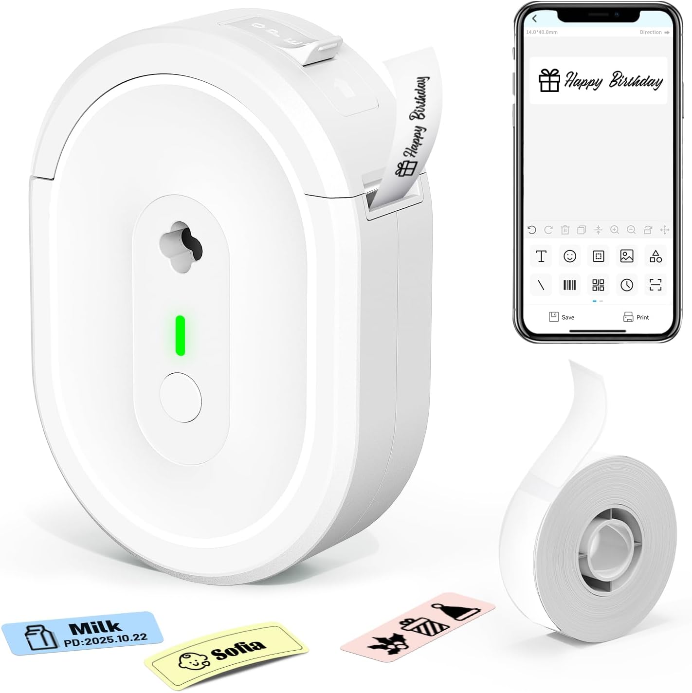 Bluetooth Label Maker Machine N12 Mini Thermal Label Printer, White | Portable Small Waterproof Label Maker , Easy App Editing,Labeling Machine for School,Home,Kitchen,Office Organization