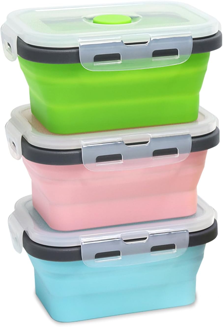 Small Collapsible Silicone Food Storage Container 3 Pack(12 Oz) | Non-Stick, Stackable, Space Saving, Portion Control, for Snack, Fruit