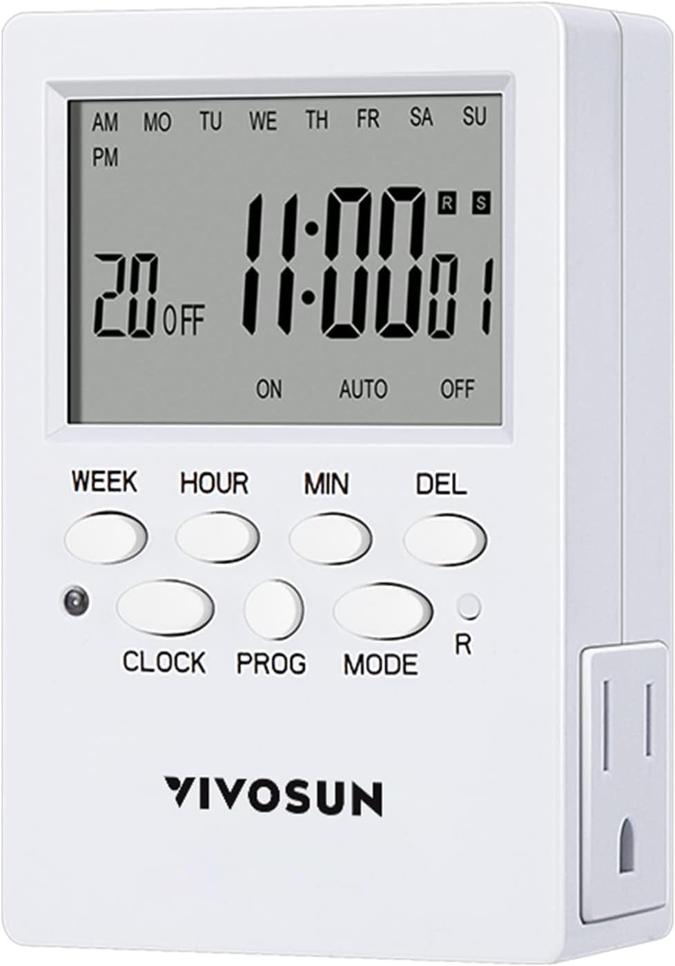 VIVOSUN Digital Timer Outlet 7 Day Programmable Digital Outlet Timer with 2 Independent Outlets 3 Prong, 20 on/Off Programs Groups, Countdown Setting, Indoor for Light Lamp, Fan（1Pack）