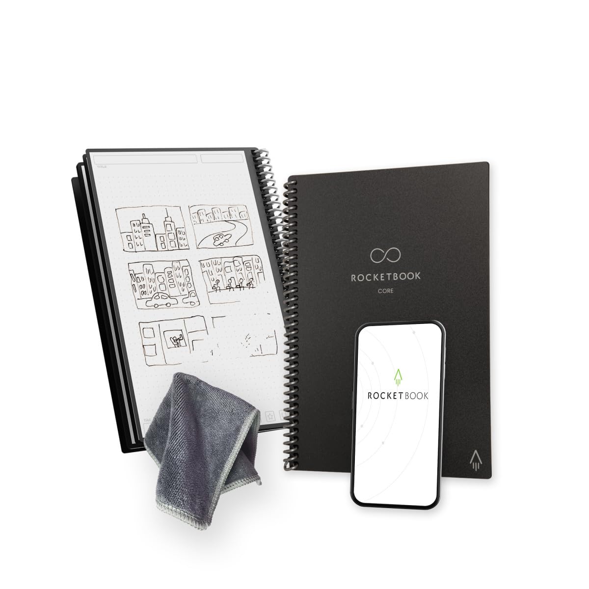 Rocketbook Core Reusable Spiral Notebook, Executive Size 15 cm x 22.4 cm, Black – Dotted Pages, App-Connected, Erasable, Durable Cover, Ideal for School, Work, and Creative Projects