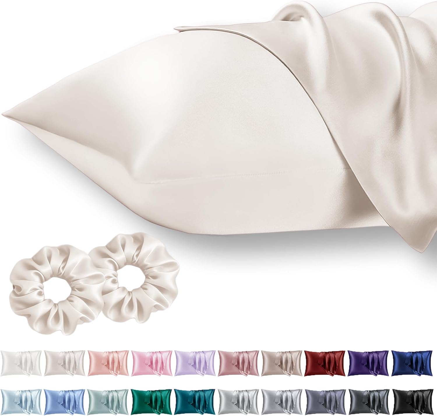 Vielit Queen Satin Pillowcase for Hair 2pc,Similar to Silk Pillow Cases,Easier Care Than Silk Pillowcase,Gifts for Women Men,Beige,20×30 & Envelope Closure and 2 Satin Scrunchies