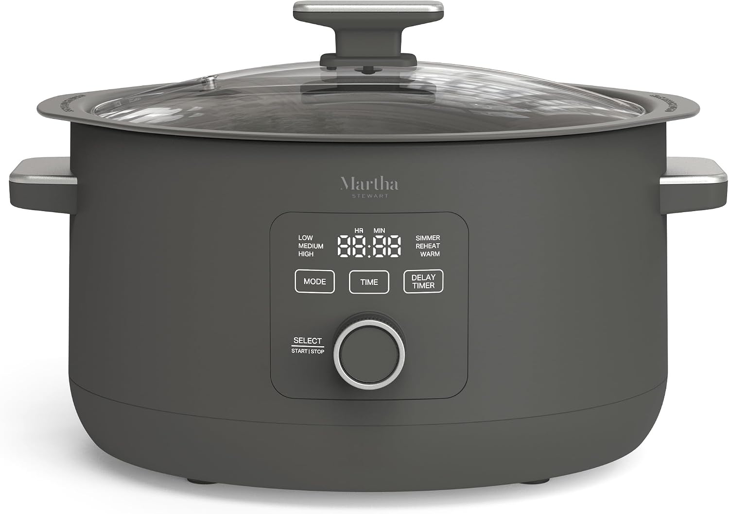 Martha Stewart 8 Quart Slow Cooker, Ceramic Nonstick Crock, Caviar Gray | 6 Modes, Delay Timer, Keep Warm, Dishwasher Safe Bowl & Glass Lid, Stovetop & Oven Safe Removable Pot, Simmet, Reheat, Warm