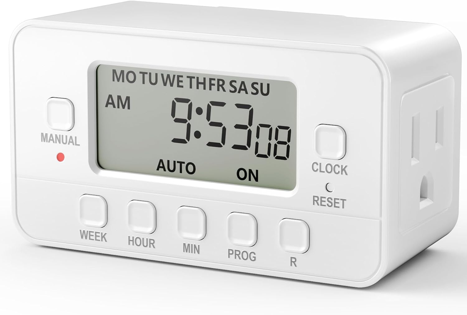 BN-LINK Digital Timer Outlet,7 Day Programmable Plug Timer for Light Indoor | 8 ON/OFF Programs 3 Prong Dual Grounded Outlets Timer , Vacation Mode, Light Switch for Lamps, Coffee Makers, Fans,15A/1875W
