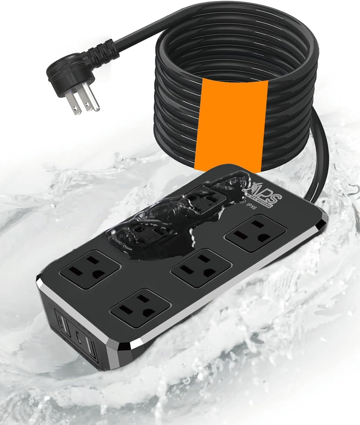 Outdoor Power Strip Weatherproof, Waterproof Power Strip with 6 Wide Outlet 3 USB Ports, 10FT Extension Cord, 1625W Overload Protection,Outlet Extender for Christmas Lights ETL Listed Black