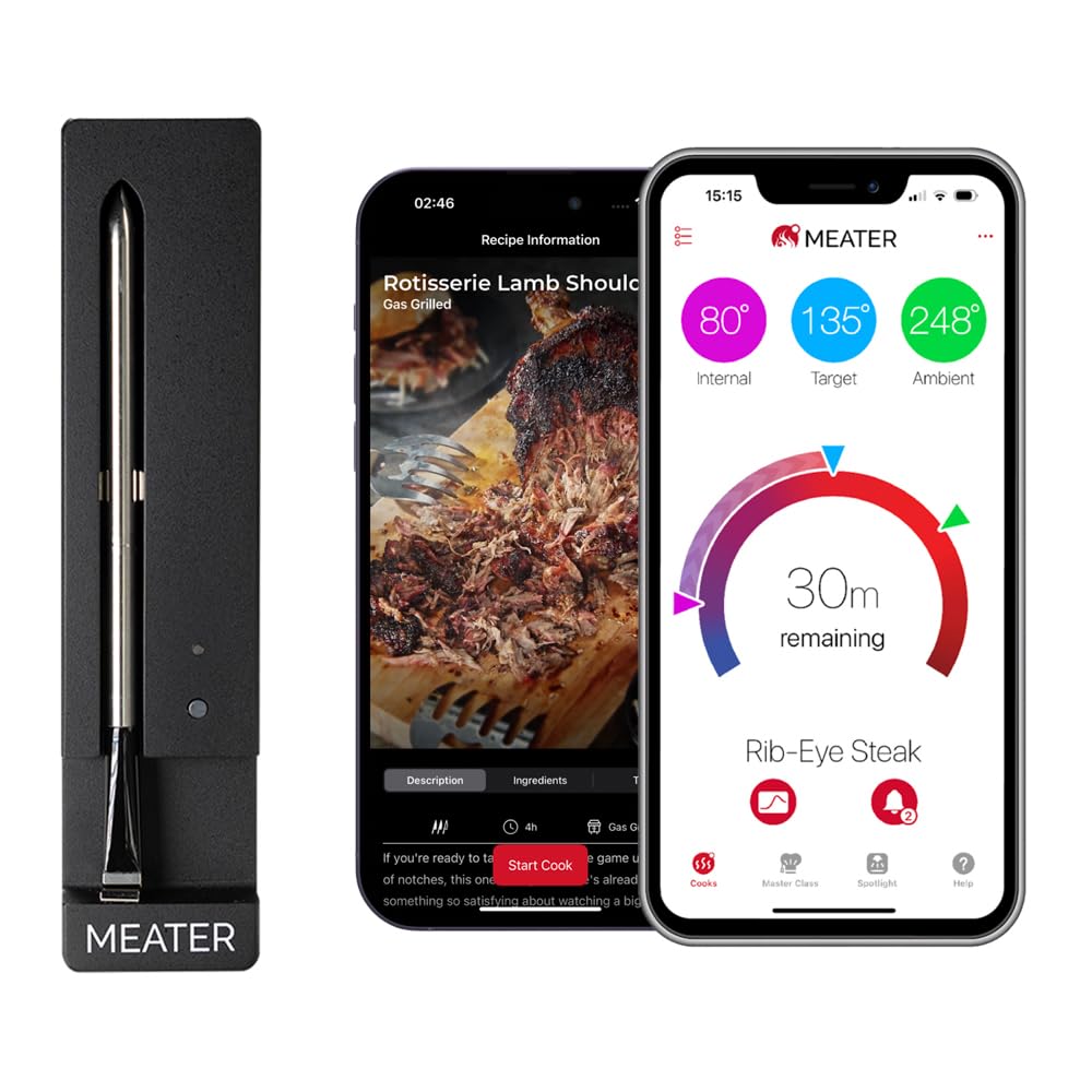 MEATER SE Wireless Smart Meat Thermometer, Black, Bluetooth, Grill & Oven | 100% wireless, 165ft range, dual sensors up to 212°F/527°F. Guided Cook System. Dishwasher safe. BBQ, grill, oven, smoker.