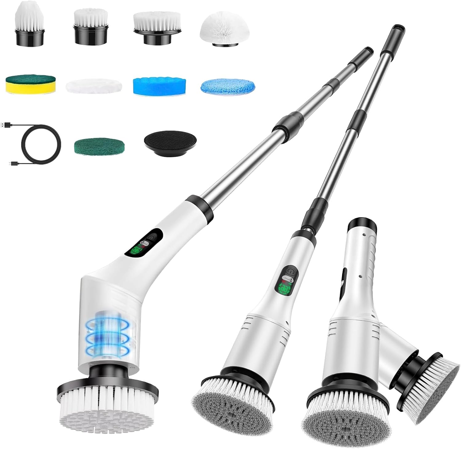 Electric Spin Scrubber, Bathroom Scrubber, Cordless Shower Cleaner Brush, 9 Replaceable Brush Heads, 2-Speed Adjustable, 2000mAh Battery, for Shower Tub Kitchen Tile Toilet