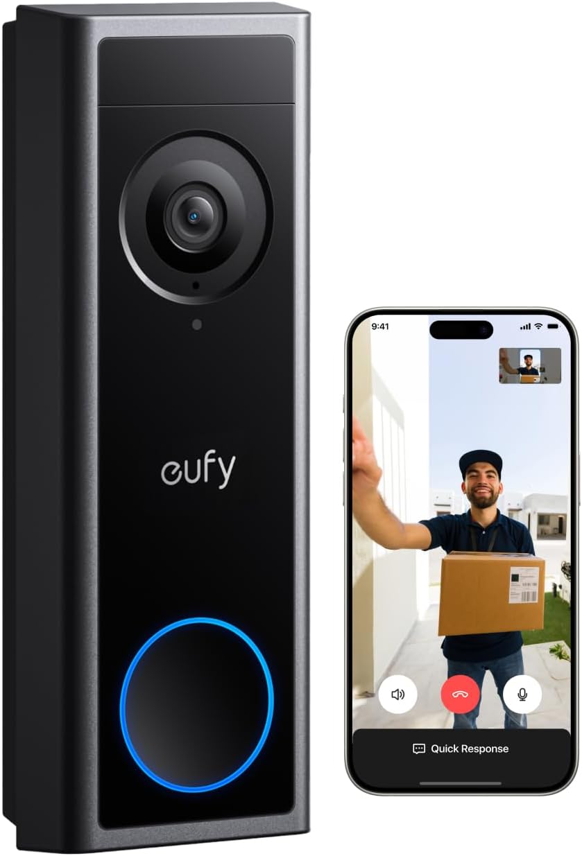 eufy Security Video Doorbell C31, 2K FHD, Battery or Wired, No Subscription | Wireless, head-to-toe view, live video call, 24/7 recording, human and motion detection, HomeBase S380 ready, no monthly fee