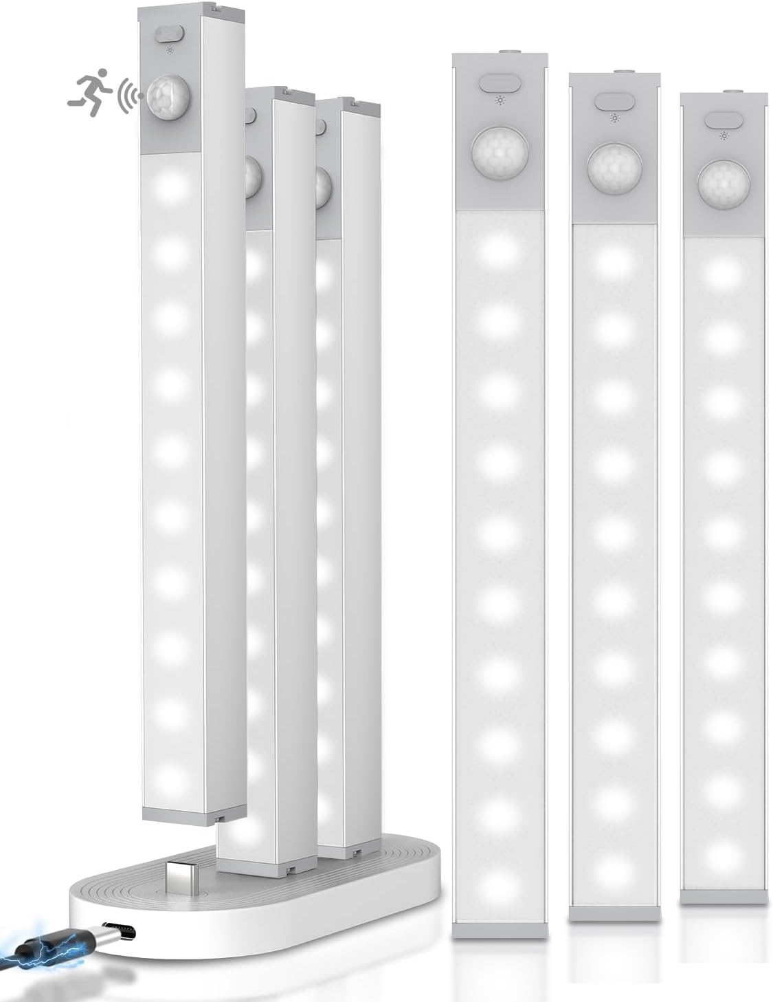 GOODEA 7″ Under Cabinet Lighting with Charging Station, 6 Pack | LED Motion Sensor Light Indoor, Rechargeable Closet Lights with Dimmable Brightness for Cabinets, Bookshelf, Stair, Hallway