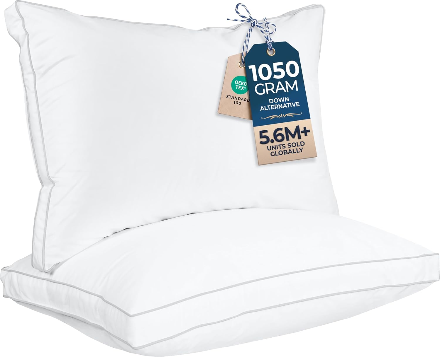 Utopia Bedding Gusset Bed Pillow, Hotel Pillows Queen Size Set of 2, White | Cotton Blended Down alternative pillows for sleeping, soft fluffy cooling comfort for Back, side & stomach sleepers, 2 pack